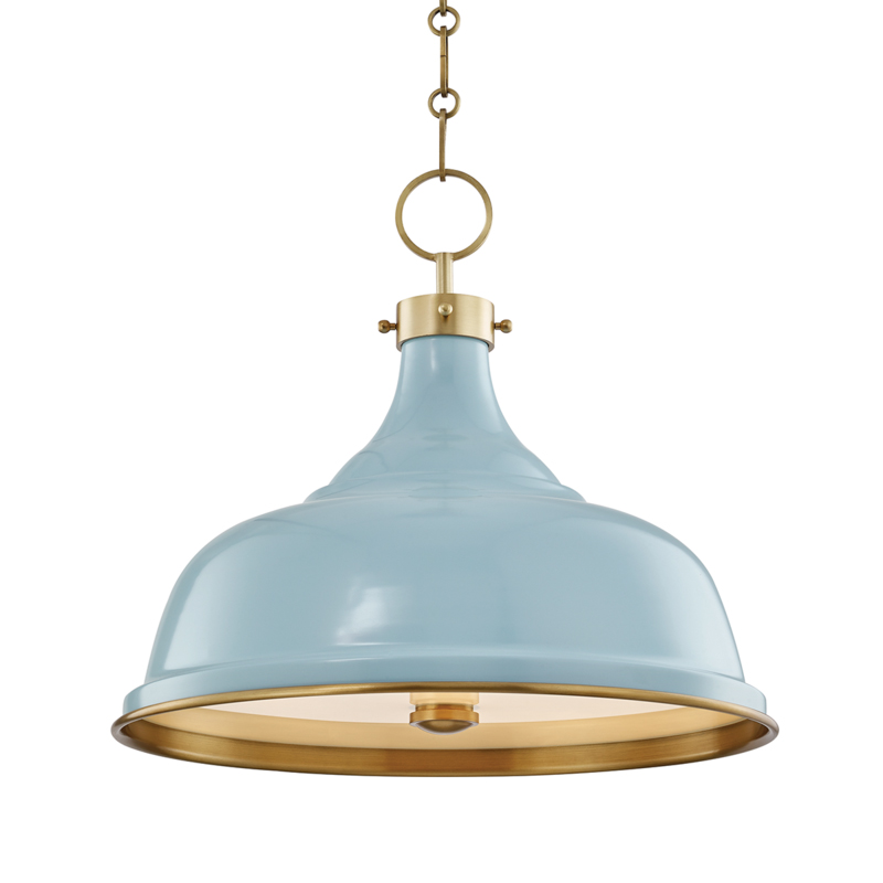 Painted No.1 3 Light 18 inch Aged Brass/Blue Bird Pendant Ceiling Light