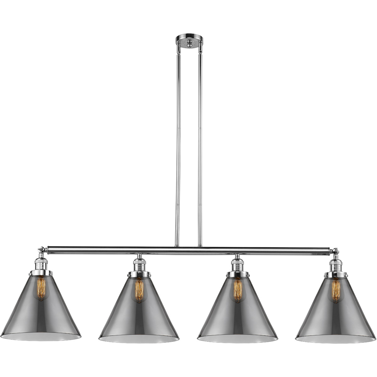 Franklin Restoration X-Large Cone 4 Light 56 inch Polished Chrome Island Light Ceiling Light in Plated Smoke Glass, Franklin Restoration
