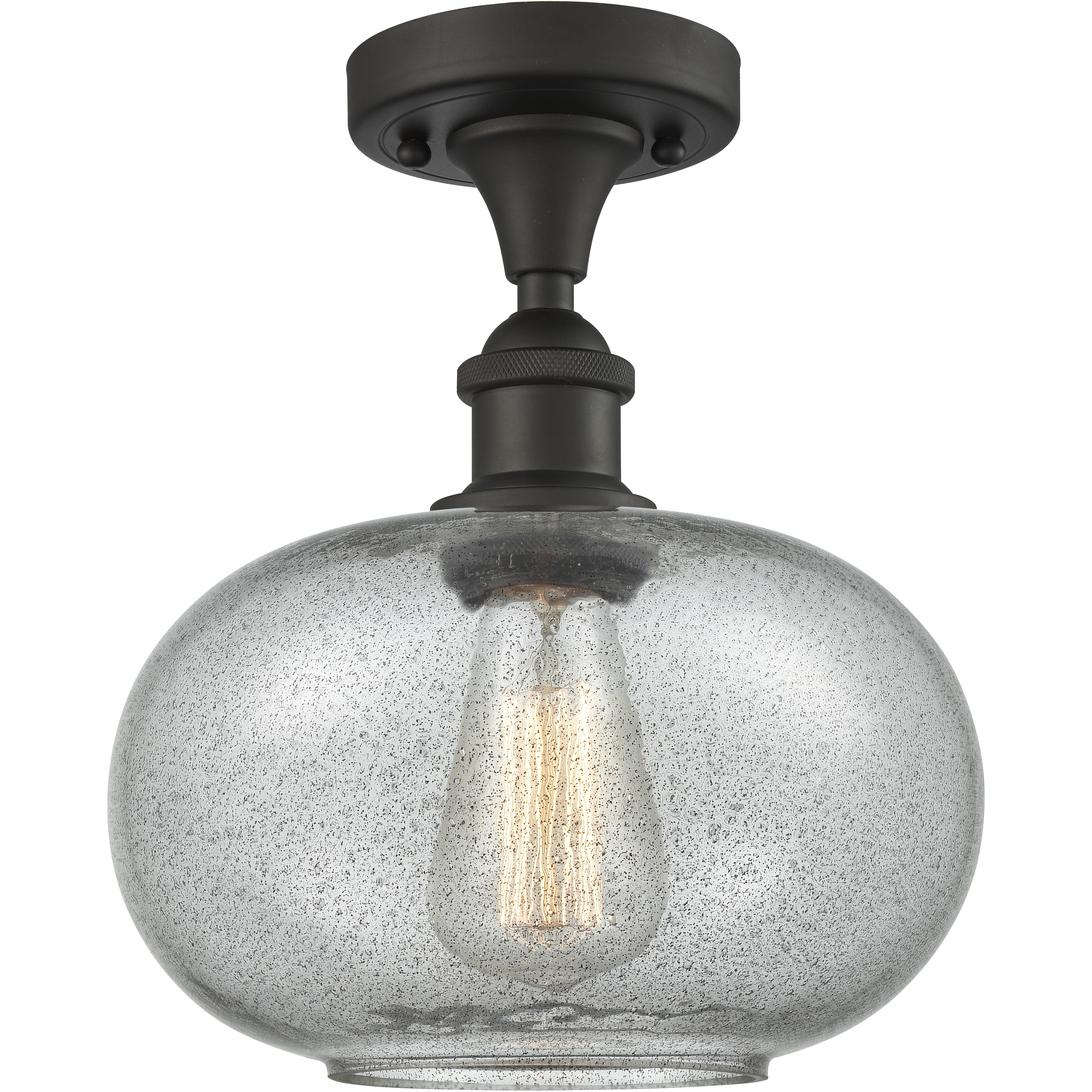 Edison Gorham 1 Light 9.5 inch Oil Rubbed Bronze Semi-Flush Mount Ceiling Light in Charcoal Glass