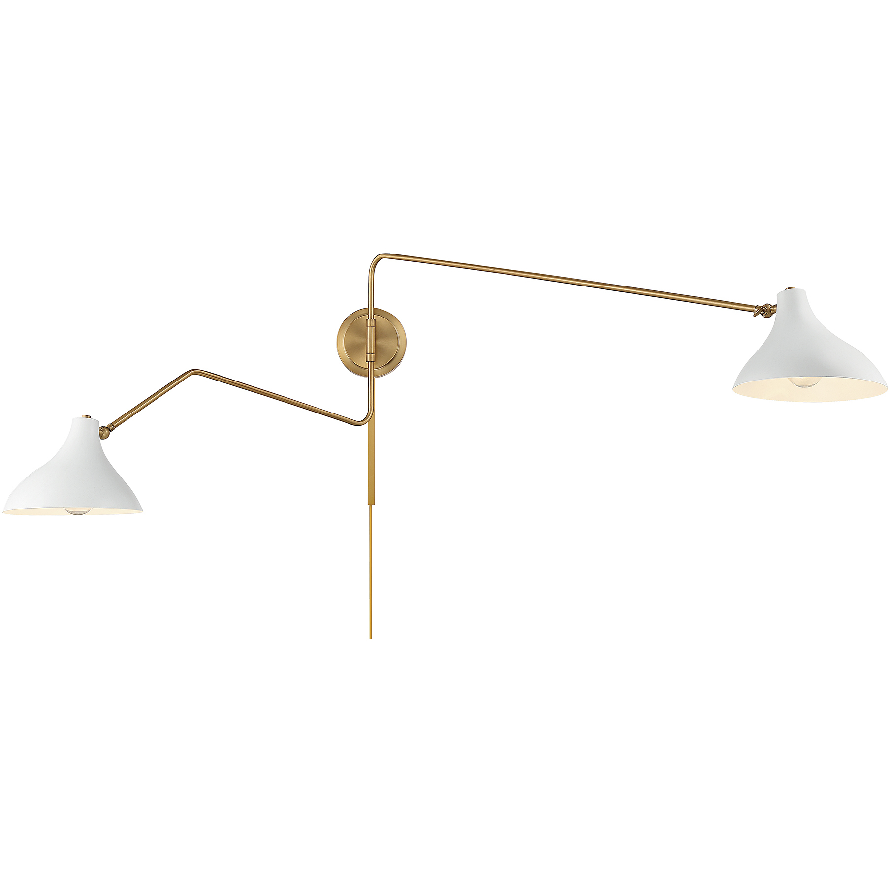 Modern 2 Light 86 inch White with Natural Brass Wall Sconce Wall Light