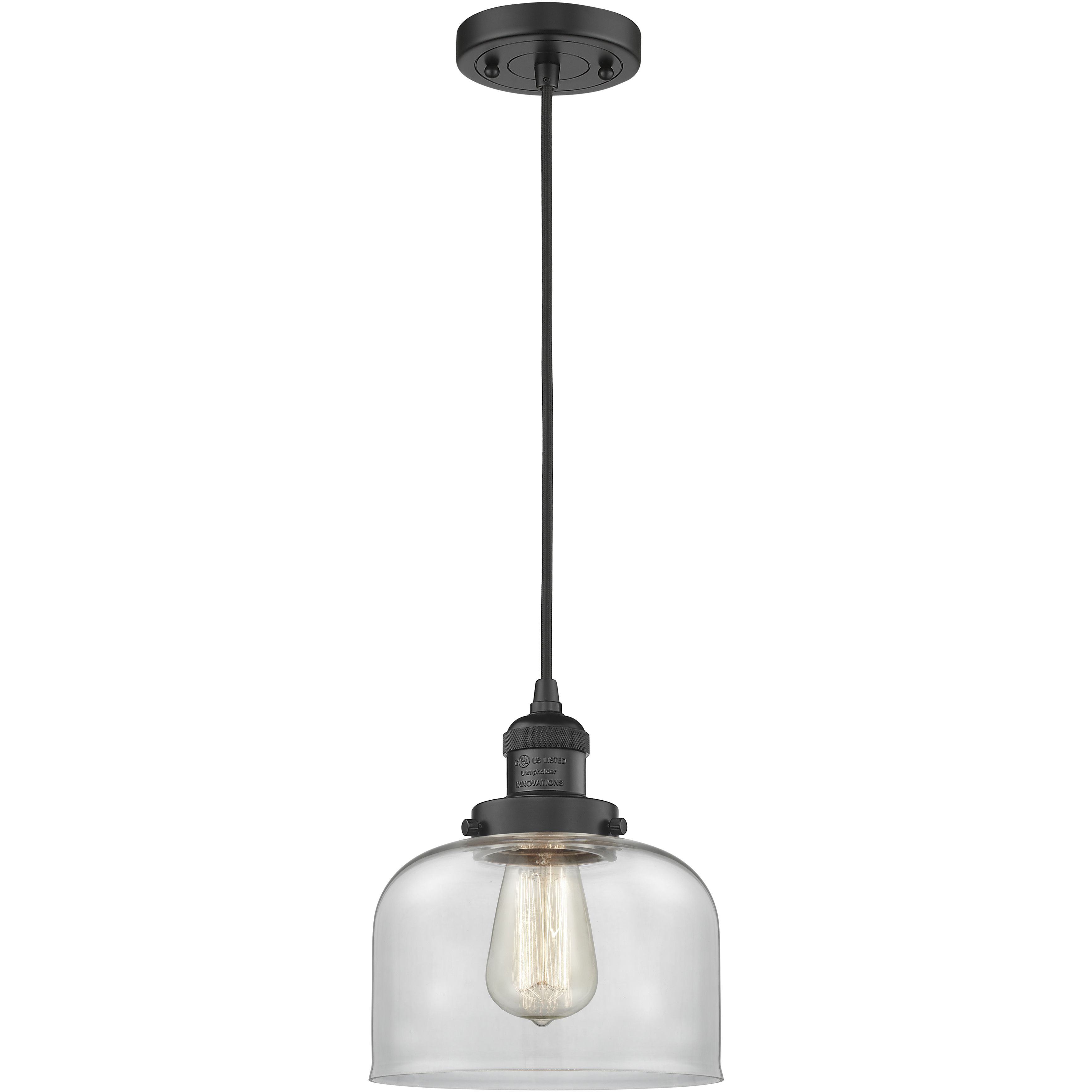 Franklin Restoration Bell 1 Light 8 inch Matte Black Mini Pendant Ceiling Light in Incandescent, Clear, Franklin Restoration