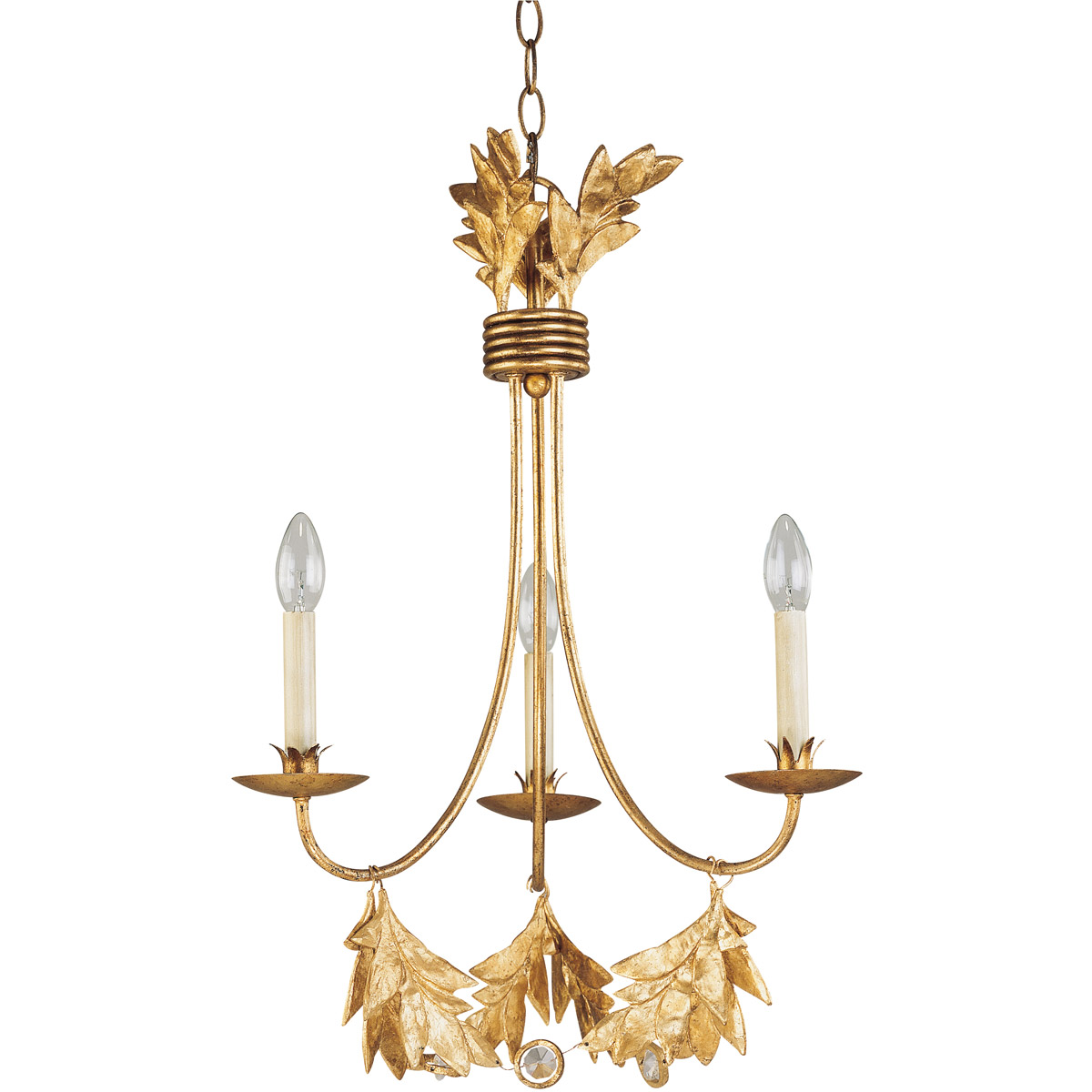 Sweet Olive 3 Light 20 inch Distressed Gold Mini-Chandelier Ceiling Light, Flambeau