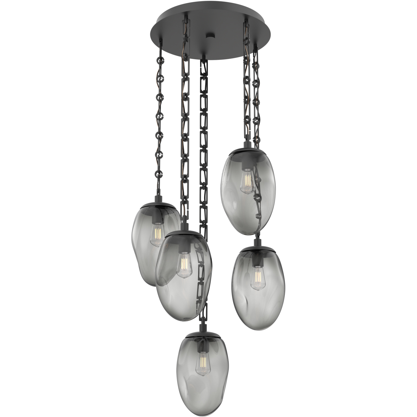 Meteo 5 Light 22 inch Matte Black Multi-Pendant Ceiling Light in Smoke, Rectangular Chain