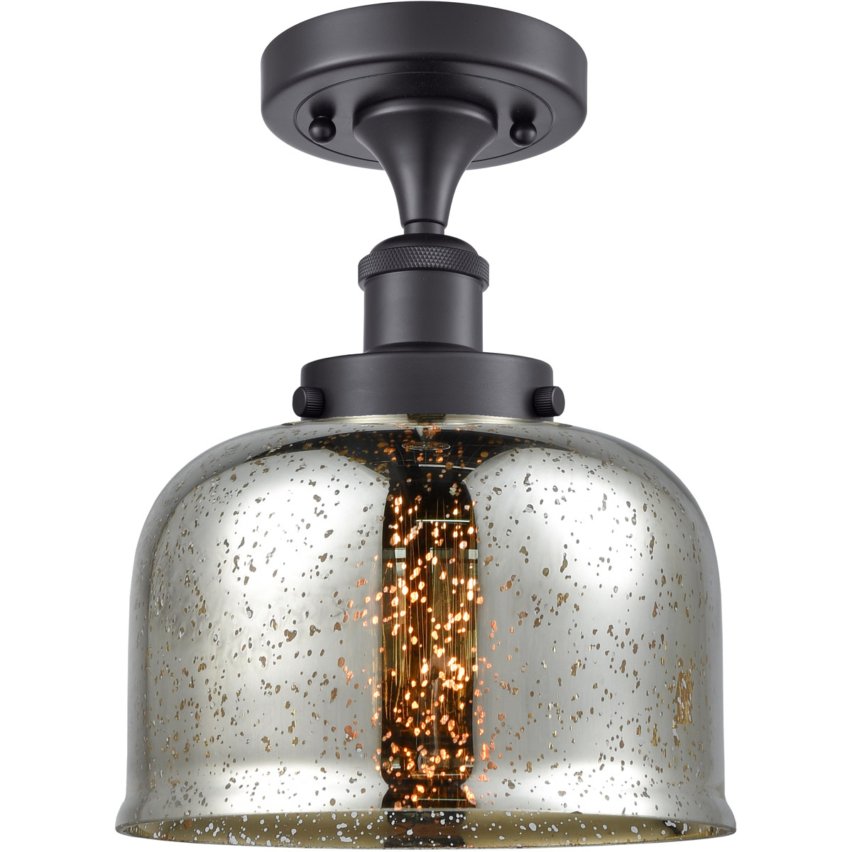 Ballston Bell 1 Light 8 inch Matte Black Semi-Flush Mount Ceiling Light, Large Bell