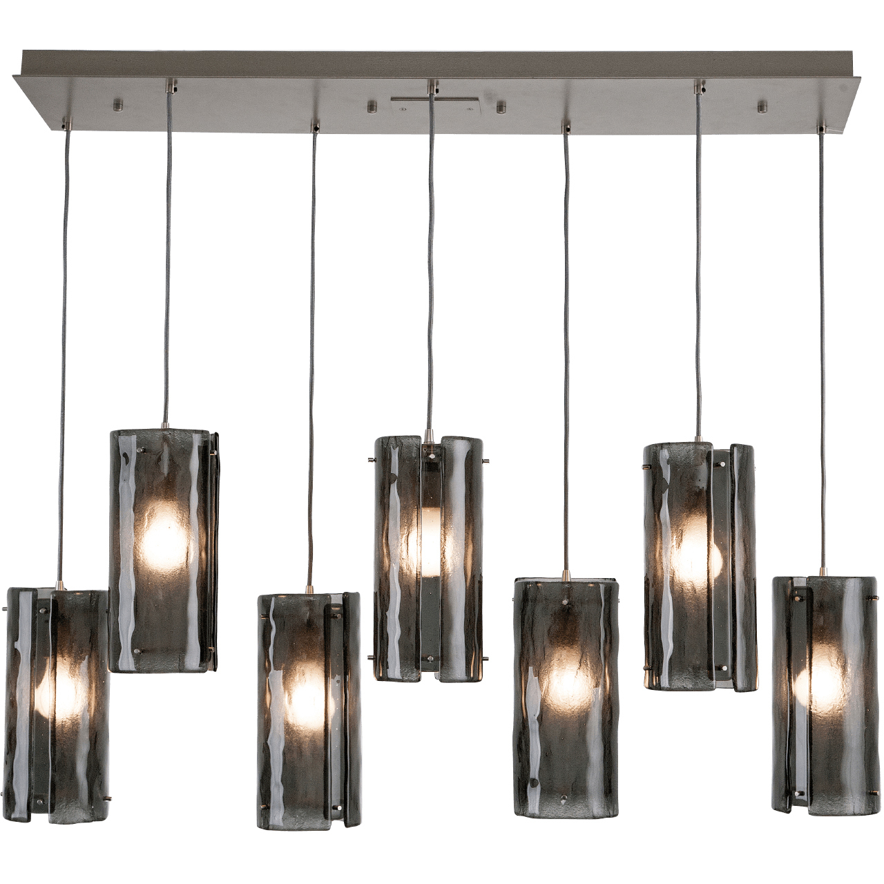 Textured Glass 9 Light Beige Silver Linear Pendant Ceiling Light in Metallic Beige Silver, Bronze Granite, Multi-Port