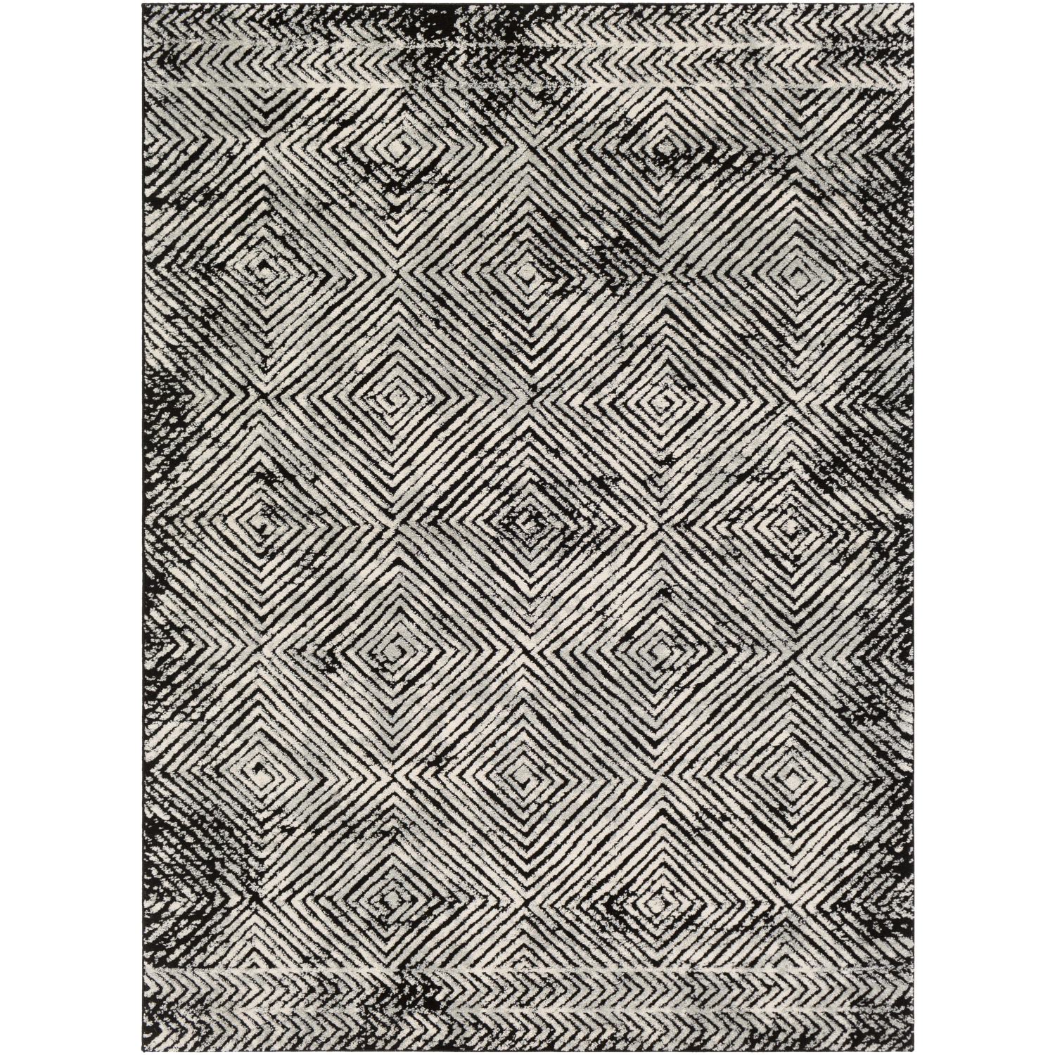 Dersim 108.27 X 78.74 inch White/Black/Light Gray Machine Woven Rug