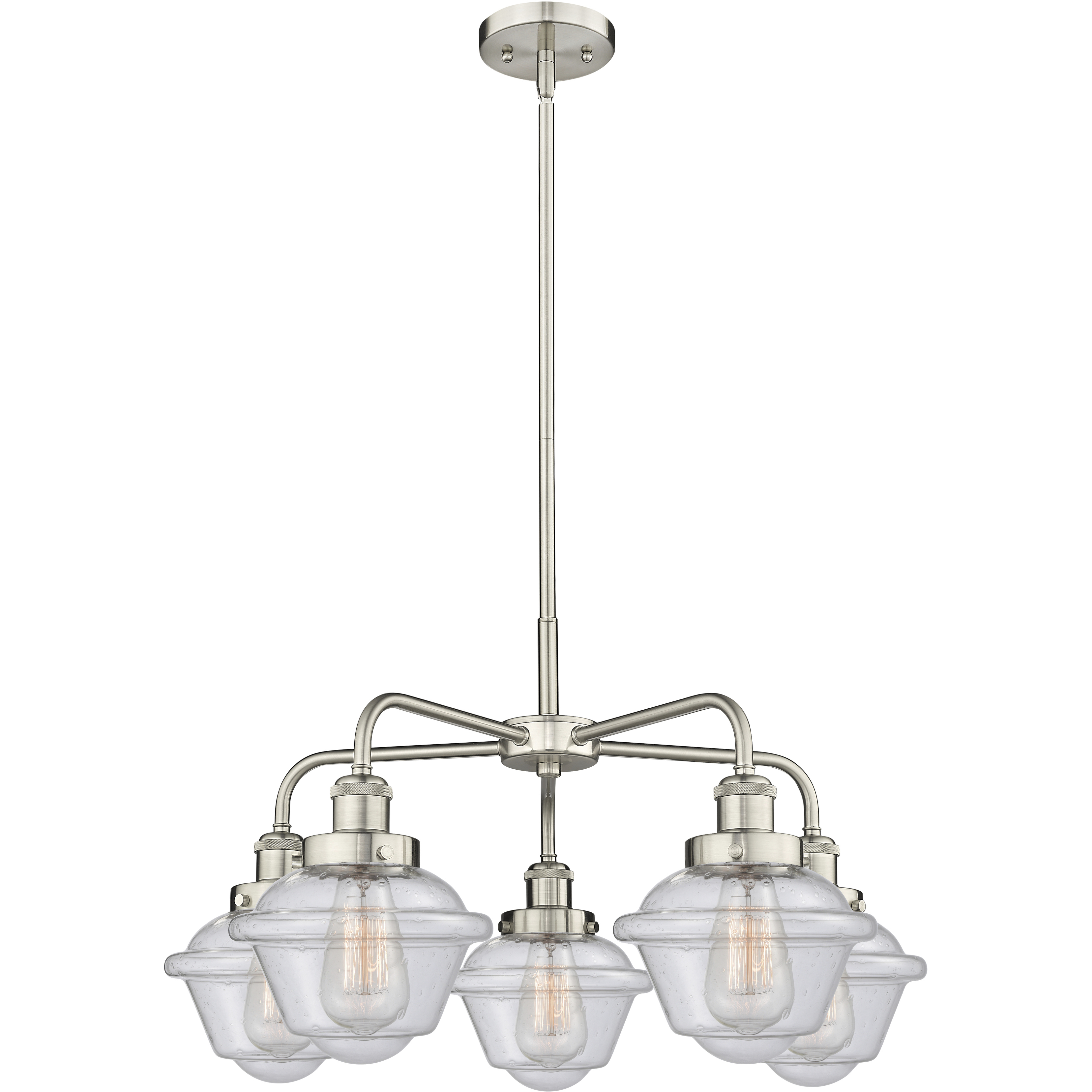 Oxford 5 Light 24.5 inch Satin Nickel Chandelier Ceiling Light in Seedy Glass