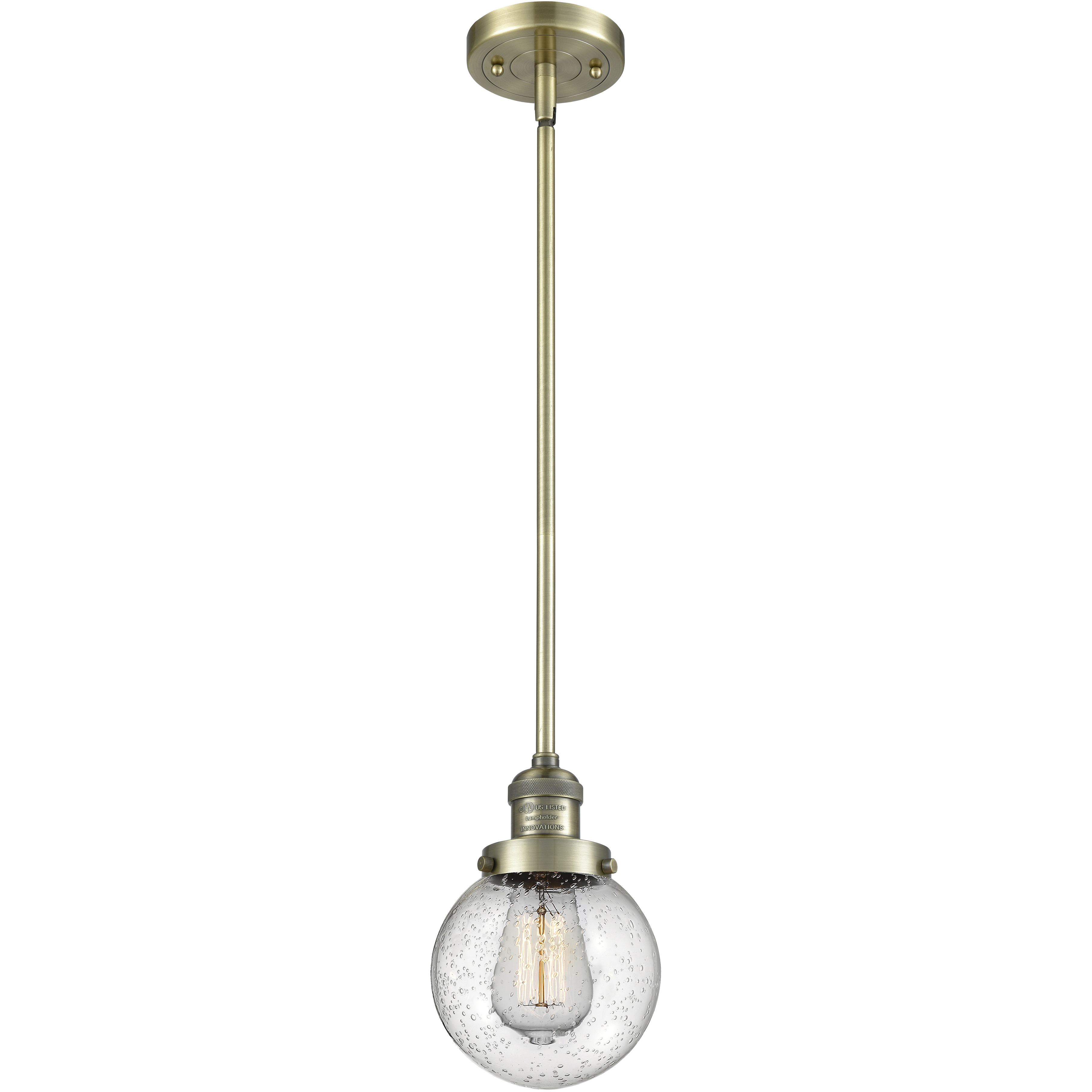 Franklin Restoration Beacon 1 Light 6 inch Antique Brass Mini Pendant Ceiling Light in Incandescent, Seedy, Franklin Restoration