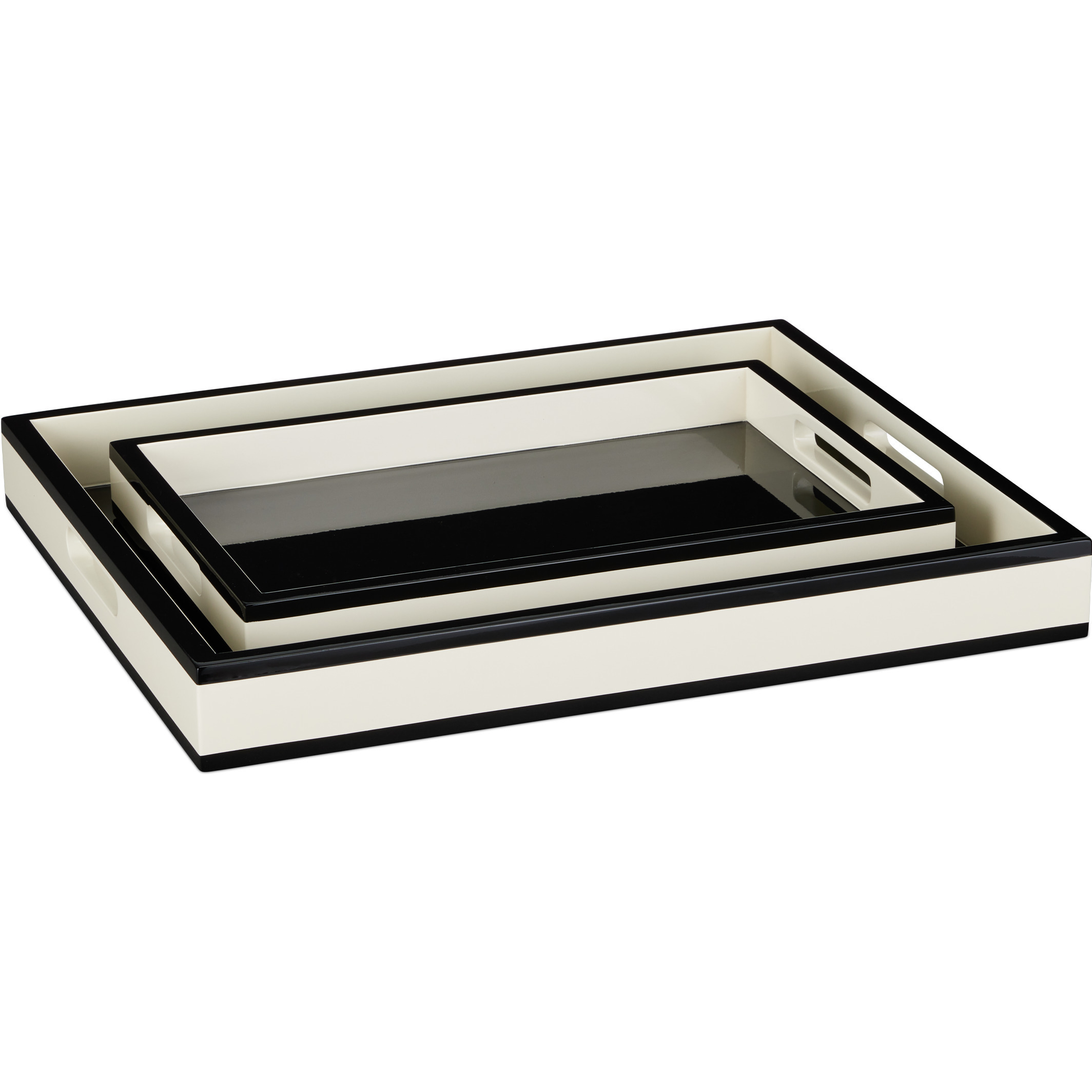 Ivory Lacquer Ivory and Black Trays, Set of 2