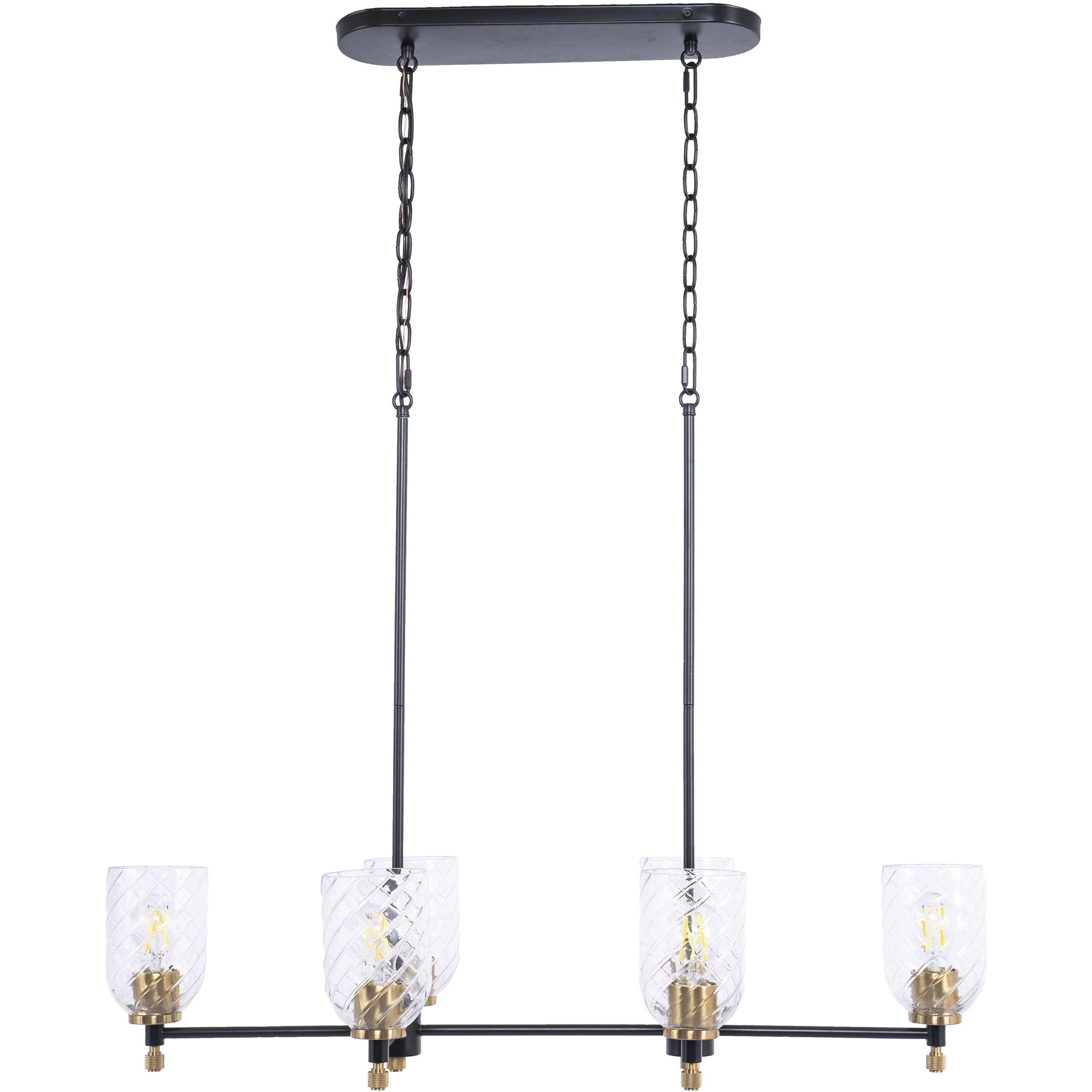 Council 6 Light 15 inch Flat Black/Satin Brass Island Light Ceiling Light in Clear Swirl Textured Glass