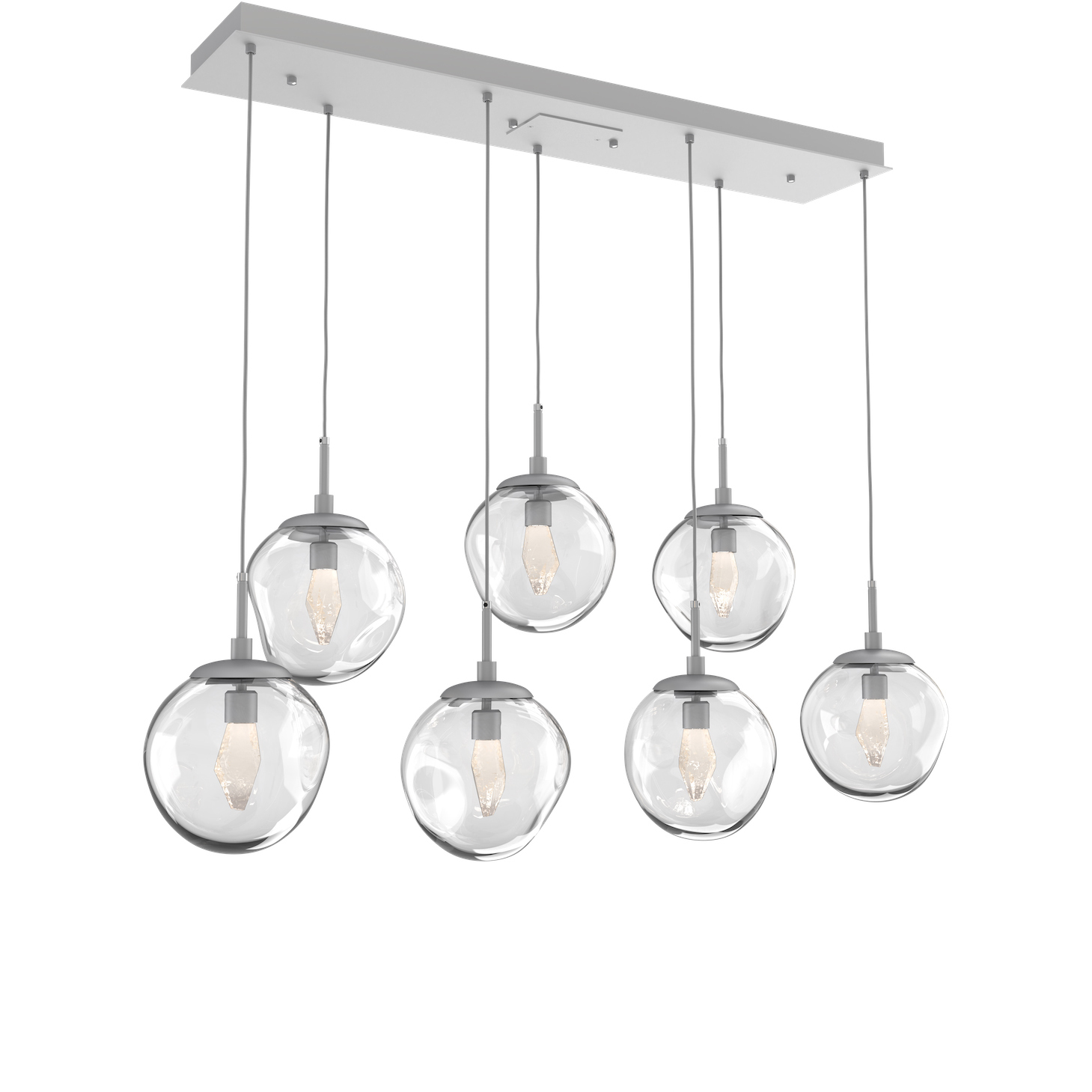Aster LED LED Classic Silver Linear Pendant Ceiling Light in 3000K LED, Geo Inner - Clear Outer, Multi-Pendant
