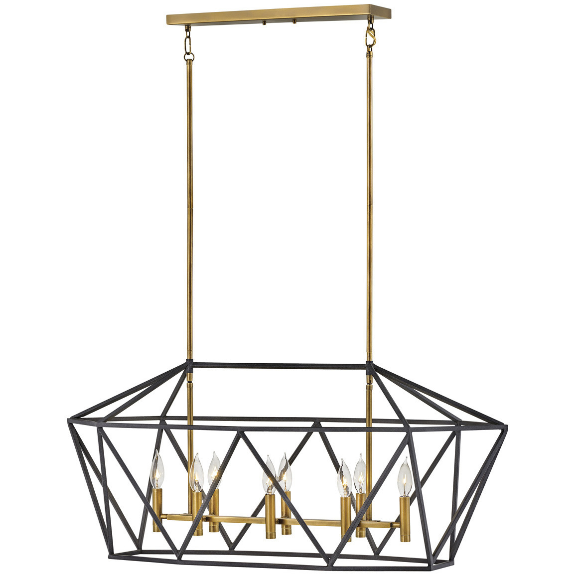 Theory 8 Light 40 inch Aged Zinc with Heritage Brass Indoor Linear Chandelier Ceiling Light
