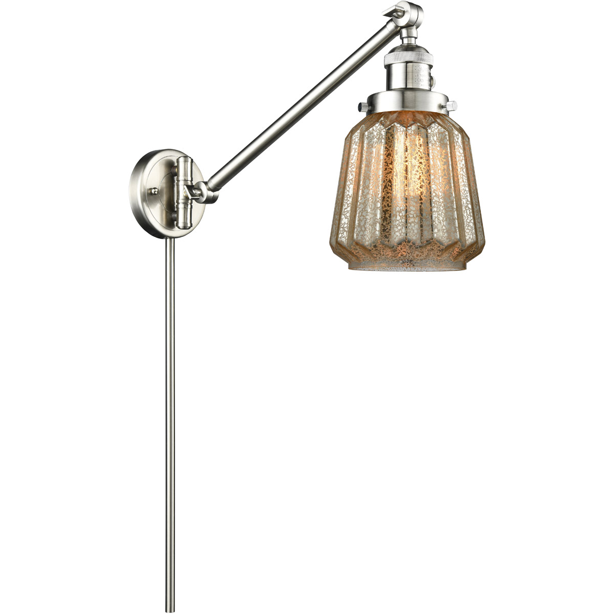 Chatham 35 inch 3.50 watt Satin Nickel Swing Arm Wall Light, Franklin Restoration