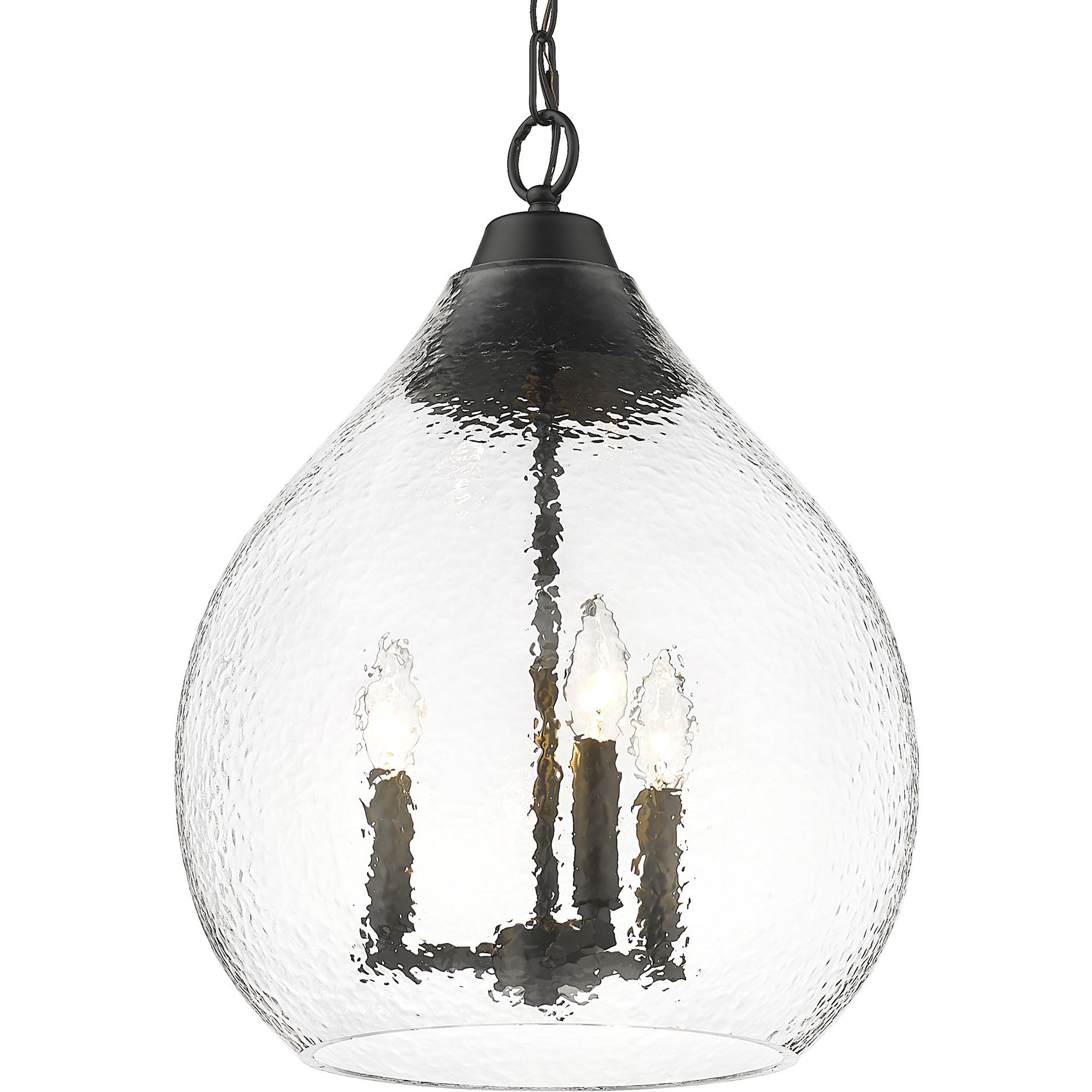 Ariella 3 Light 14.75 inch Matte Black Pendant Ceiling Light in Clear Hammered