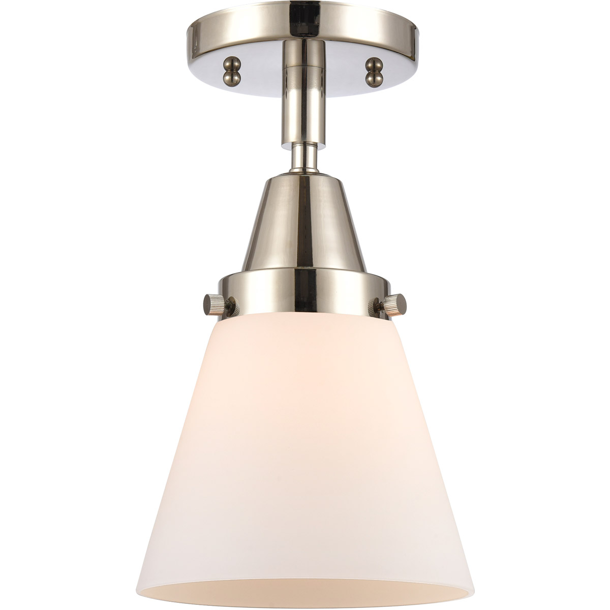 Franklin Restoration Small Cone 1 Light 6 inch Polished Nickel Flush Mount Ceiling Light in Matte White Glass