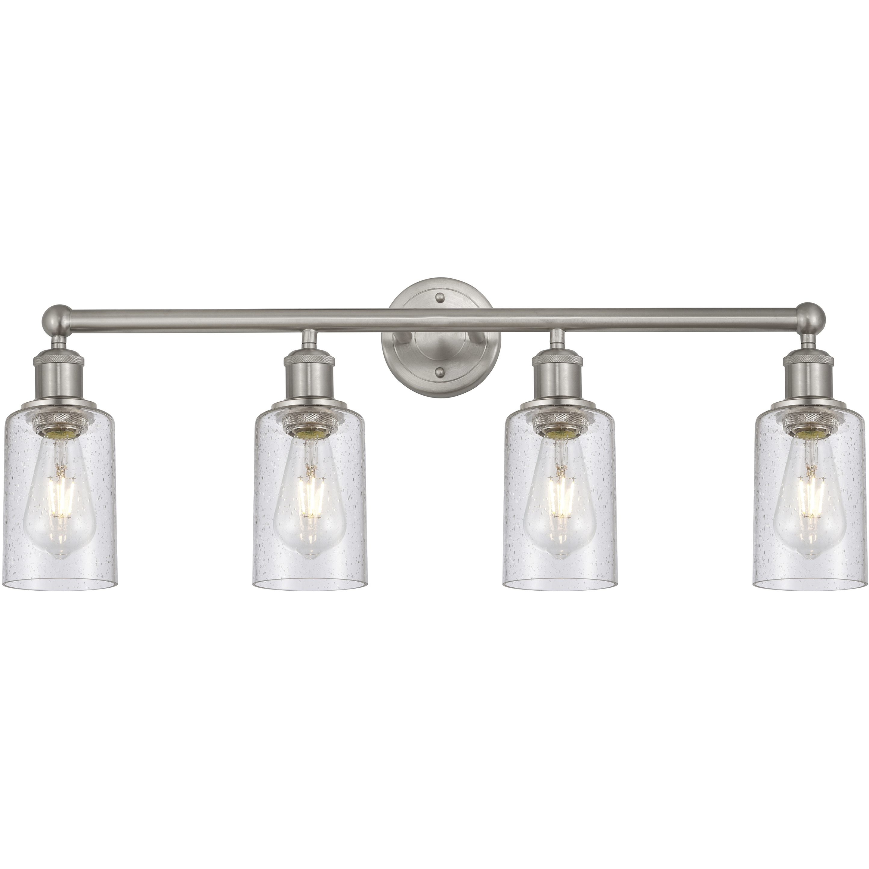 Clymer 4 Light 30.88 inch Brushed Satin Nickel Bath Vanity Light Wall Light in Seedy Glass