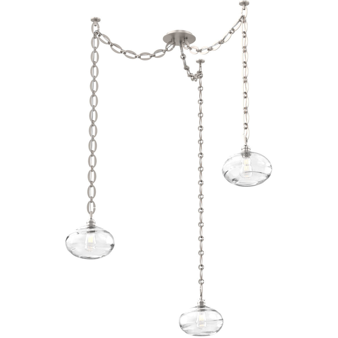 Coppa 3 Light 17 inch Beige Silver Swag Multi-Pendant Ceiling Light in Optic Rib Clear, Oval Chain