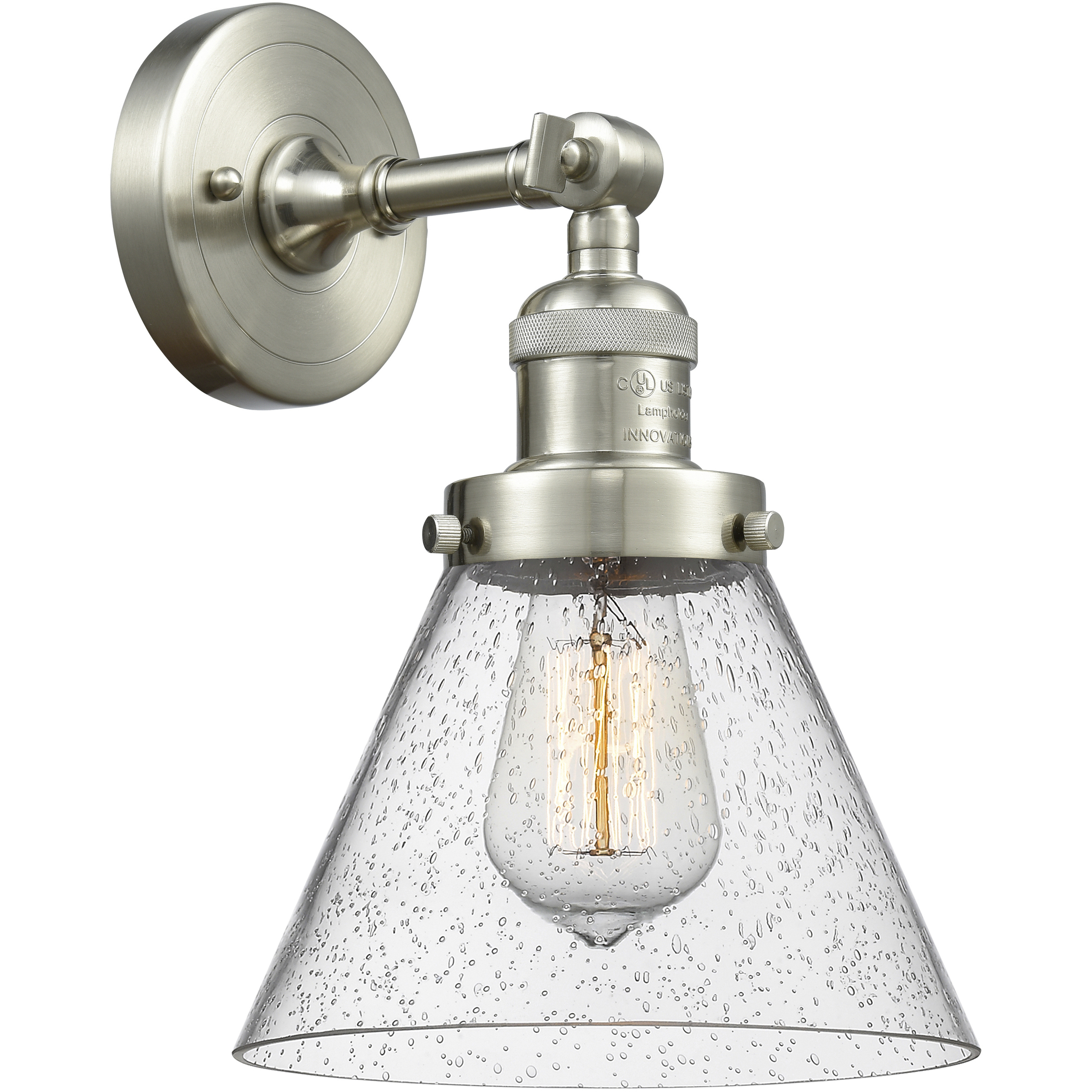 Franklin Restoration Large Cone 1 Light 8 inch Brushed Satin Nickel Semi-Flush Mount Ceiling Light in Seedy Glass, Franklin Restoration