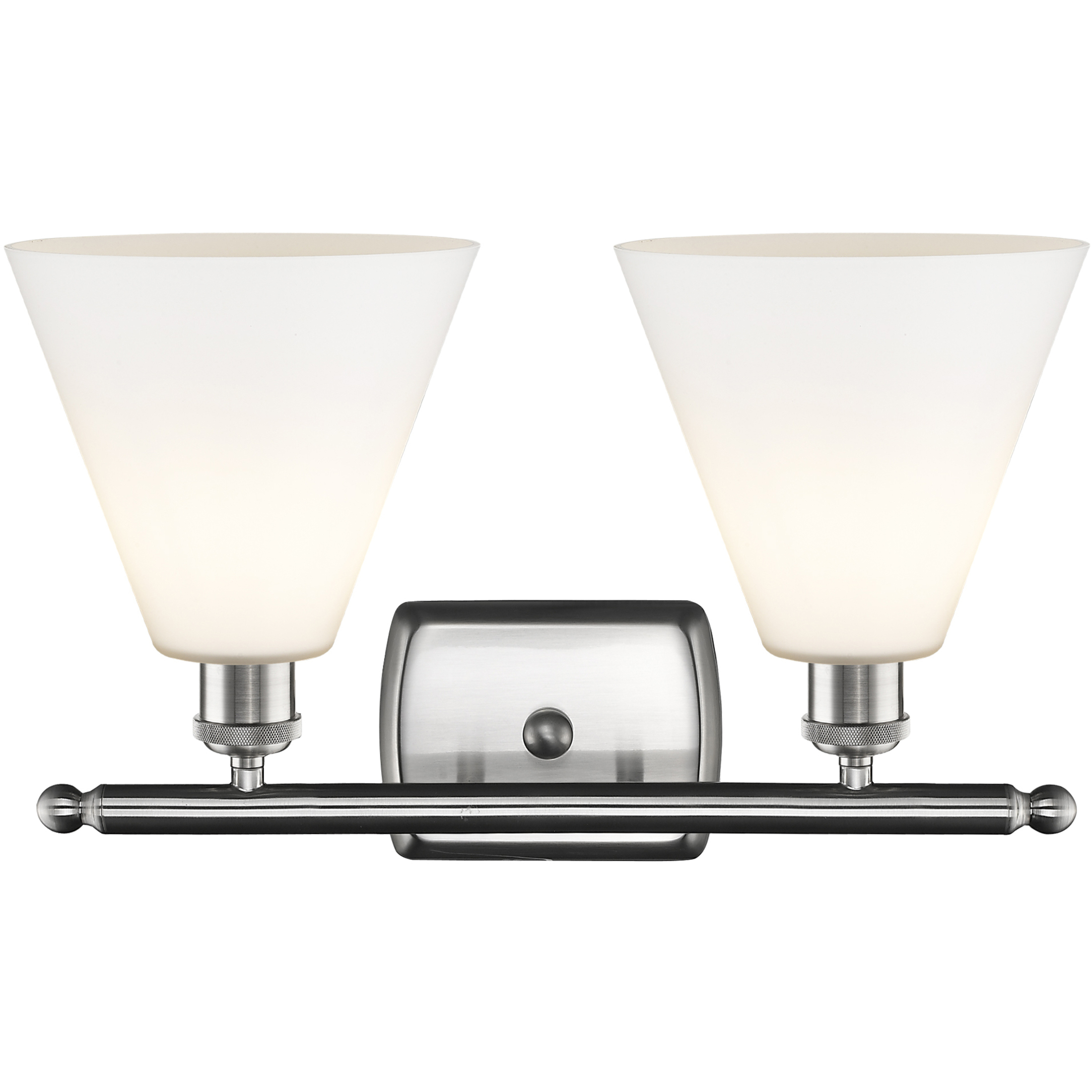 Ballston Ballston Cone 2 Light 18 inch Brushed Satin Nickel Bath Vanity Light Wall Light in Matte White Glass