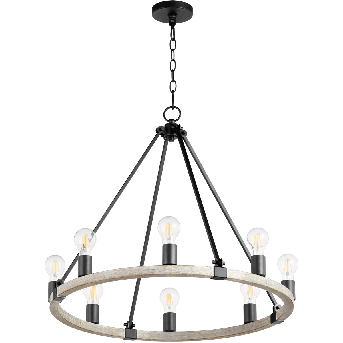 Paxton 8 Light 27 inch Noir and Weathered Oak Chandelier Ceiling Light