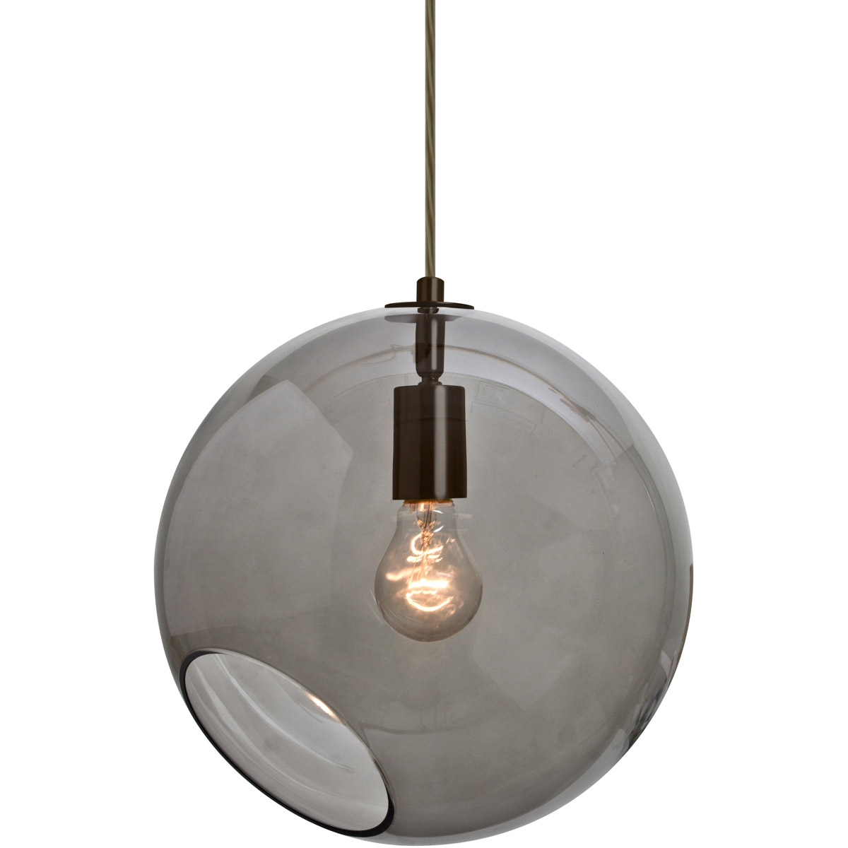 Maestro 1 Light Bronze Pendant Ceiling Light in Smoke Glass