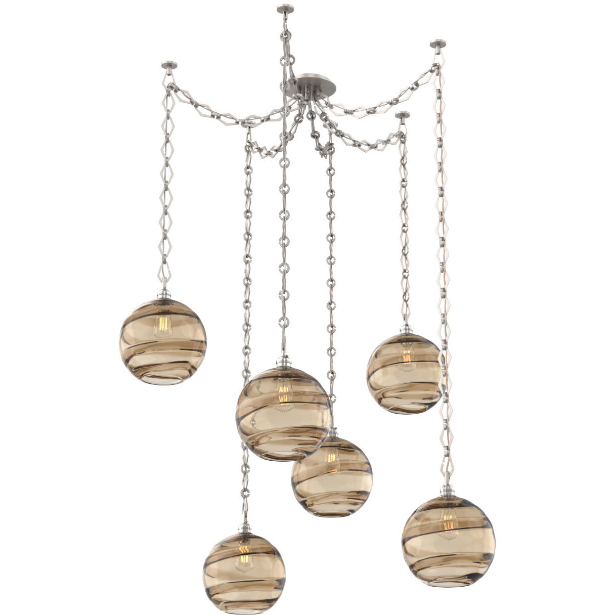 Terra 6 Light 18 inch Beige Silver Swag Multi-Pendant Ceiling Light in Optic Rib Bronze, Diamond Chain