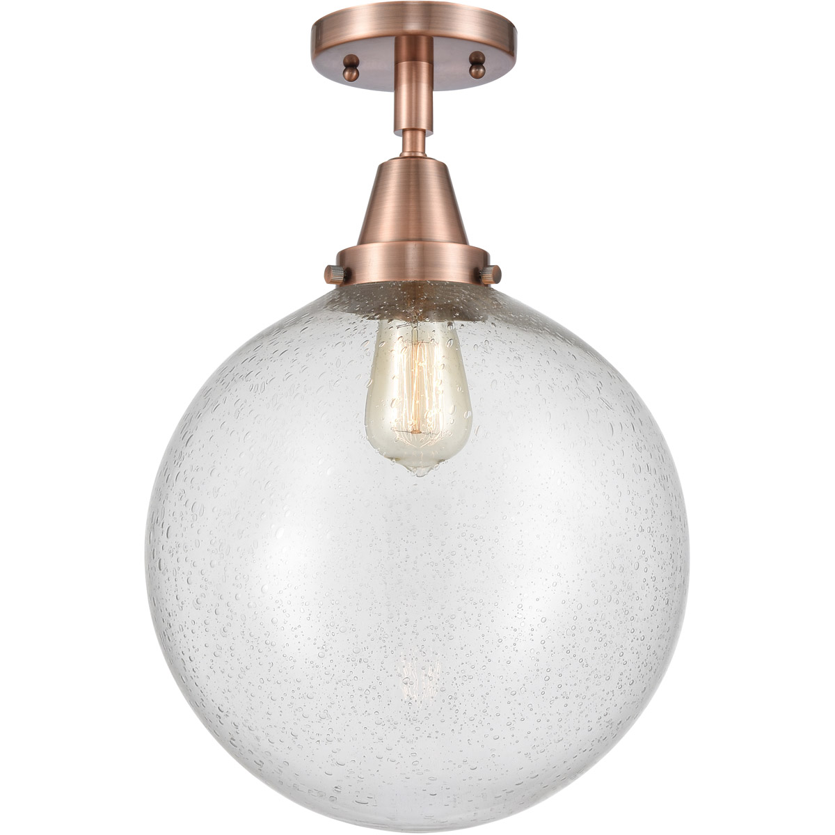 Beacon 1 Light 12 inch Antique Copper Flush Mount Ceiling Light in Seedy Glass