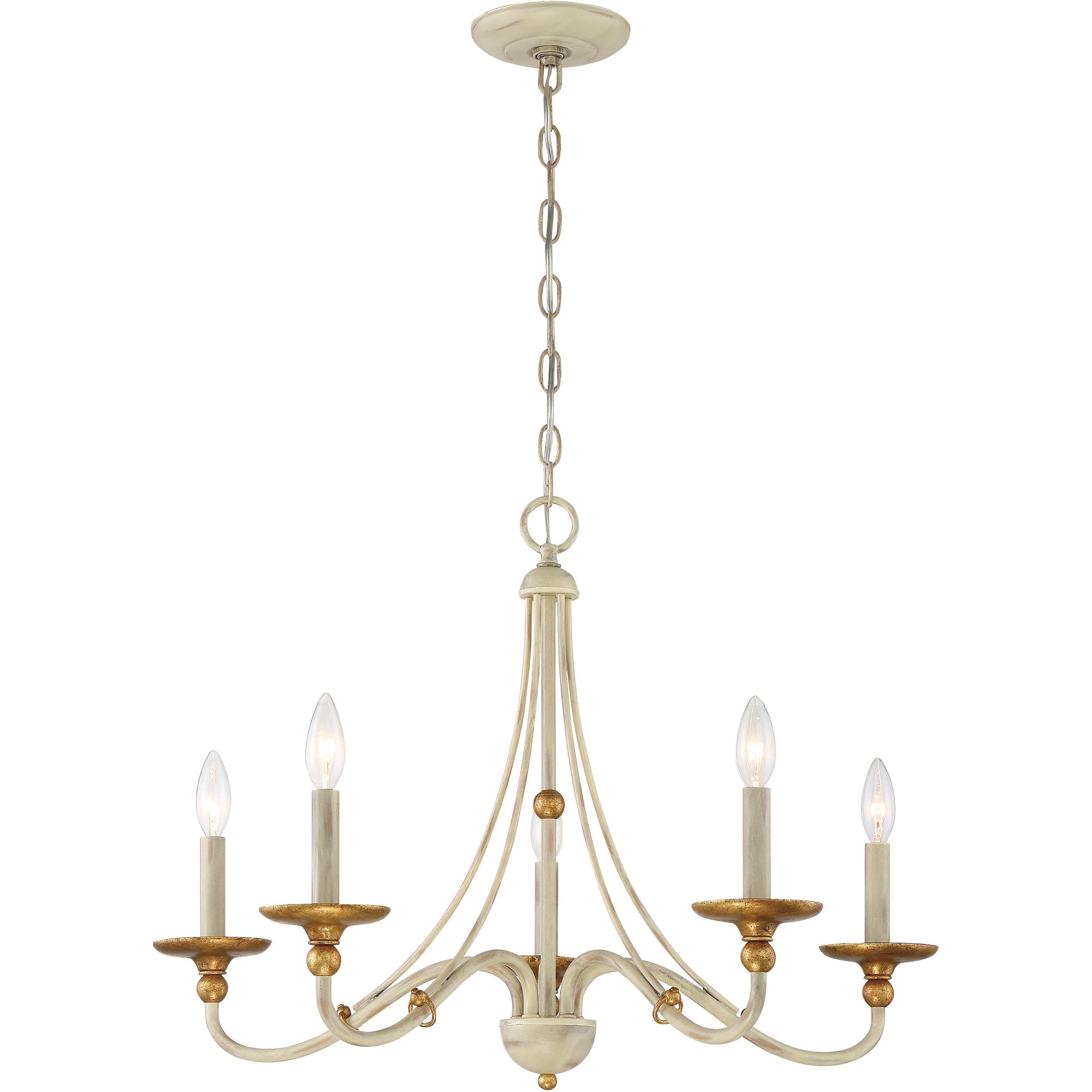 Westchester County 5 Light 28 inch Farm House White/Gilded G Chandelier Ceiling Light in Farmhouse White