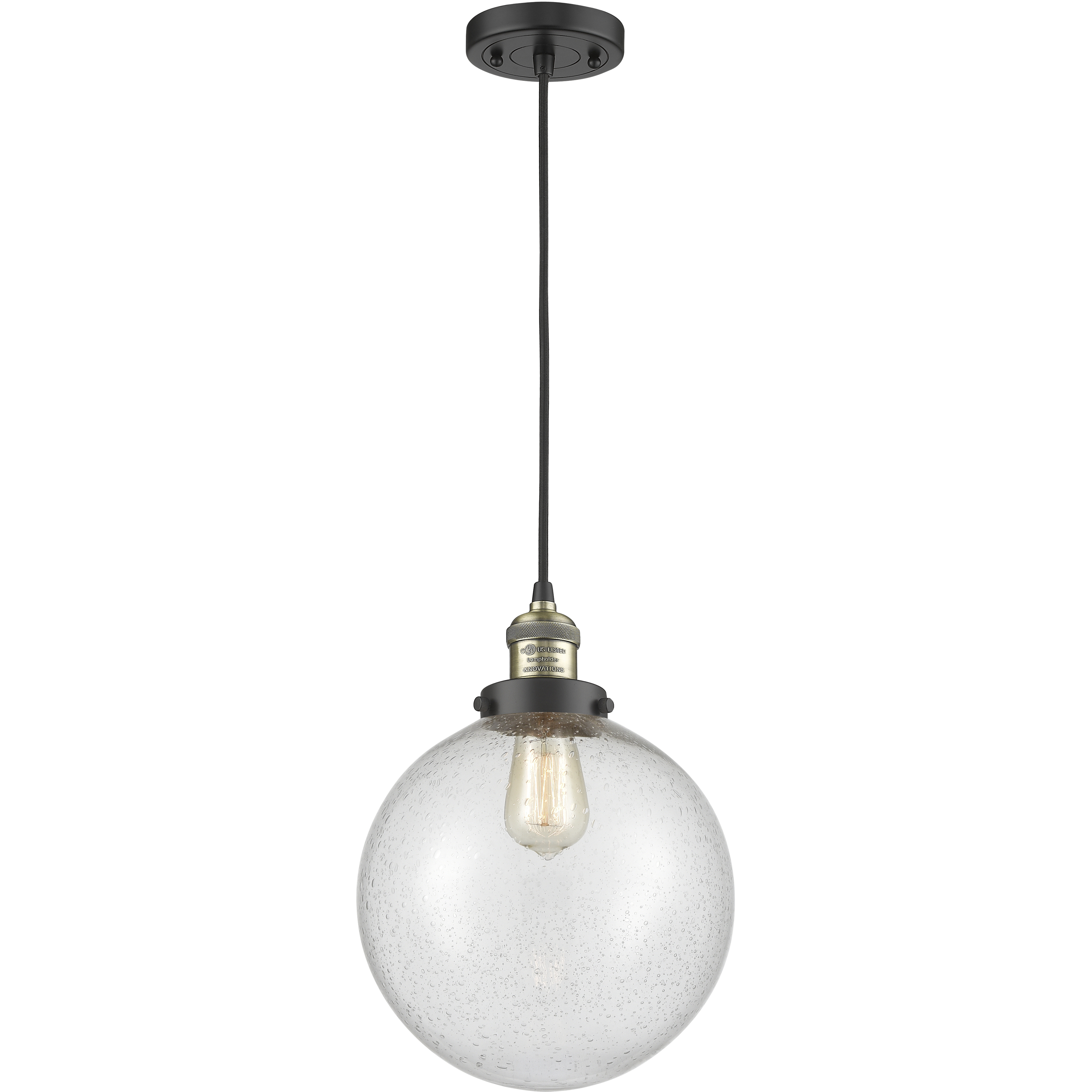 Franklin Restoration Beacon LED 10 inch Black Antique Brass Mini Pendant Ceiling Light in Seedy, Franklin Restoration