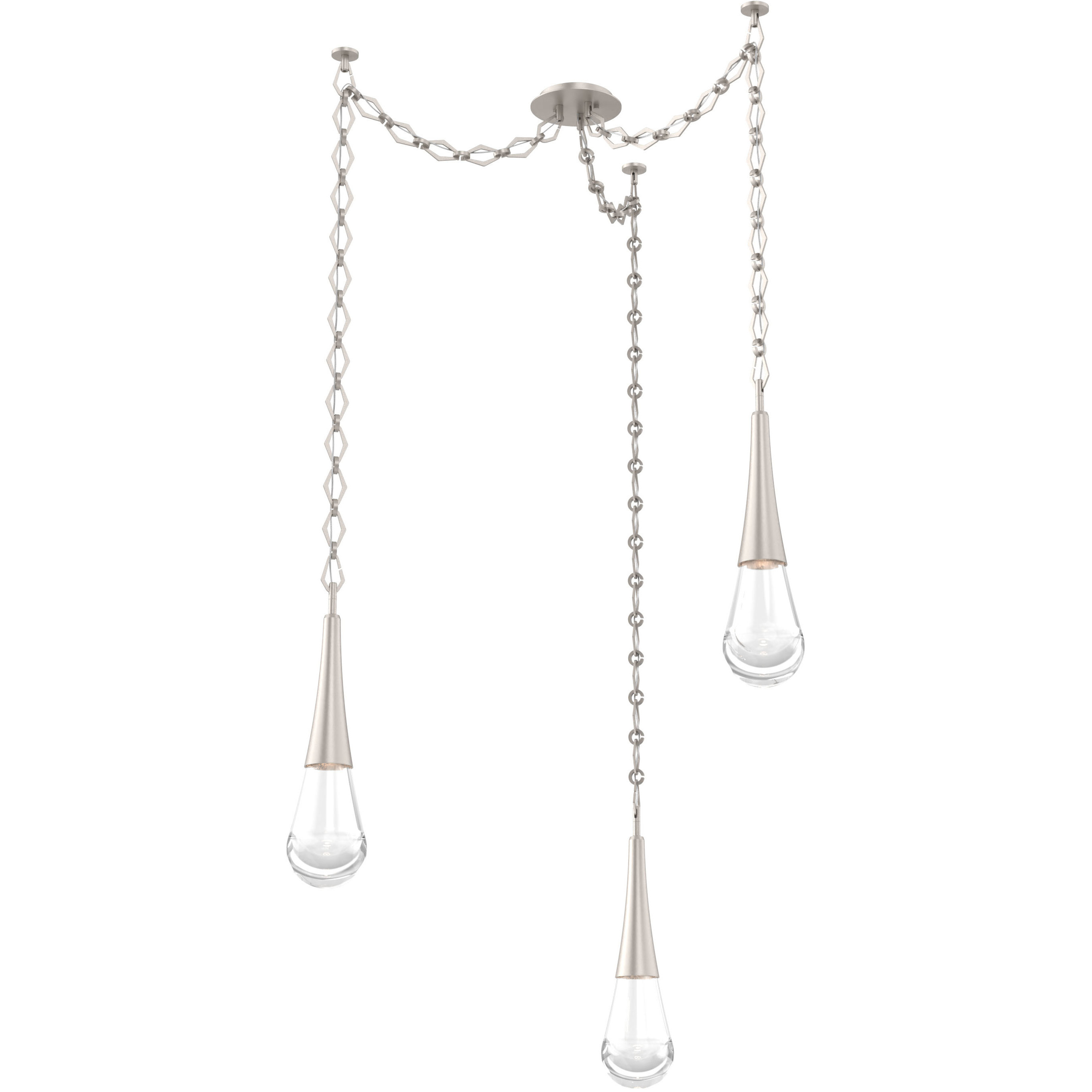 Raindrop LED 13.6 inch Beige Silver Swag Multi-Pendant Ceiling Light in 3000K LED, Diamond Chain