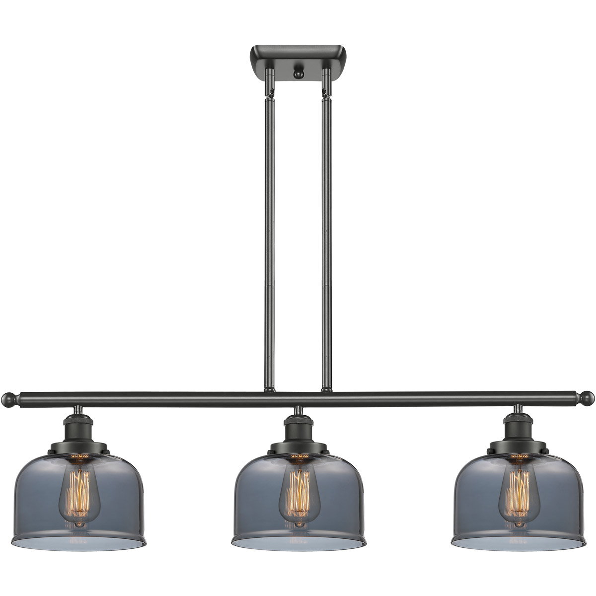 Ballston Large Bell 3 Light 36 inch Oil Rubbed Bronze Island Light Ceiling Light in Light Smoke Glass, Ballston