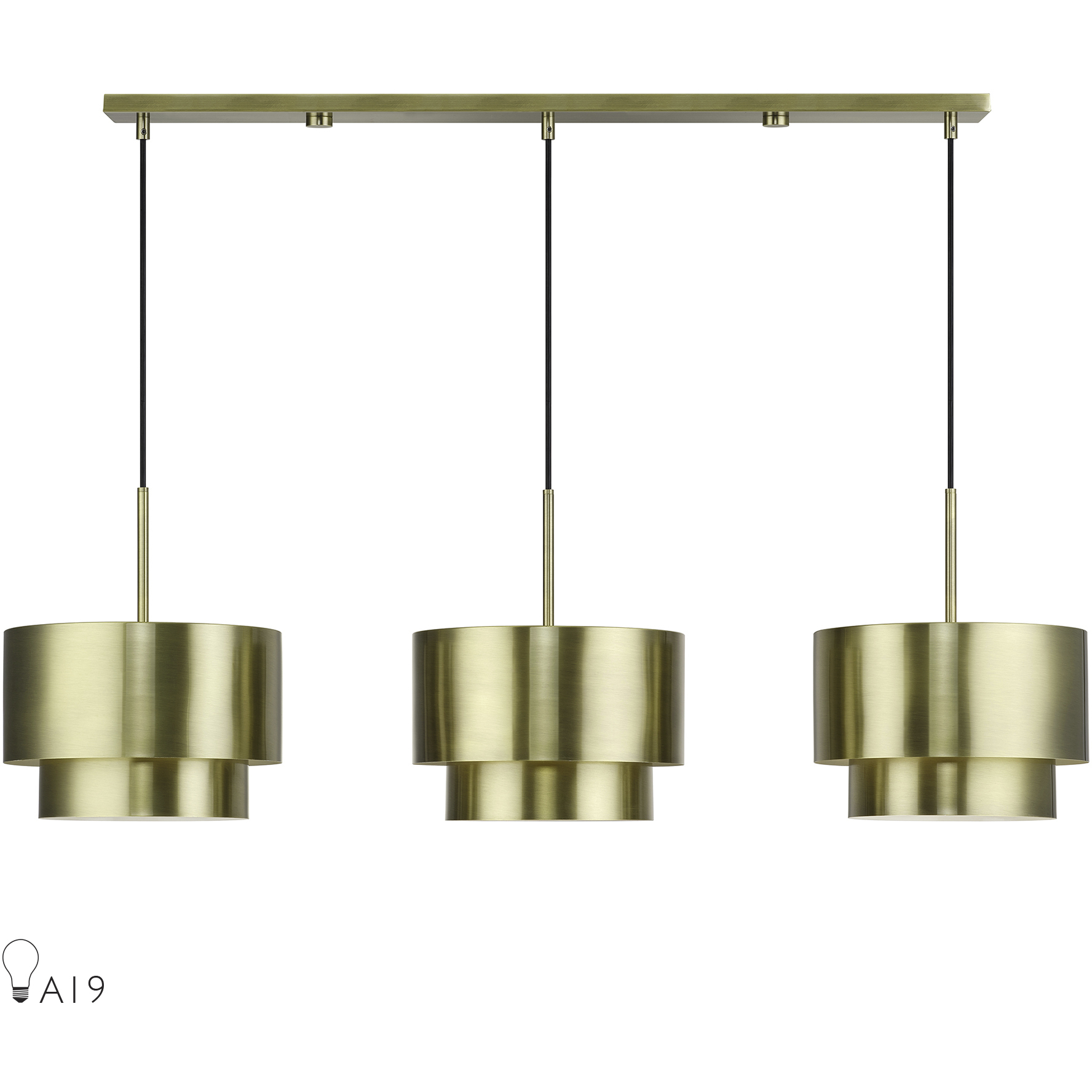 Zolana 3 Light 48 inch Antique Brass Linear Chandelier Ceiling Light, Extra Large