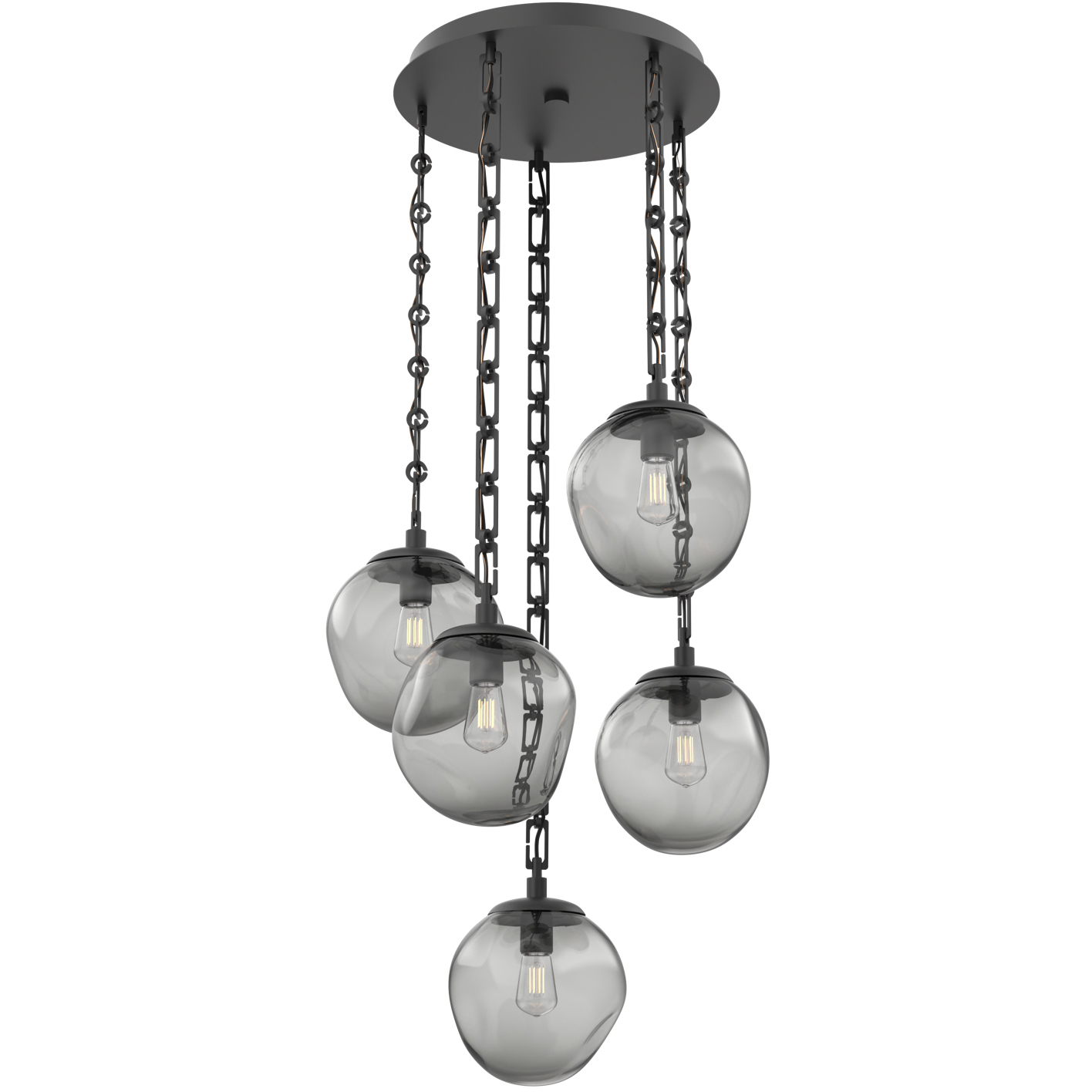 Aster 5 Light 24.3 inch Matte Black Multi-Pendant Ceiling Light in Smoke, Rectangular Chain