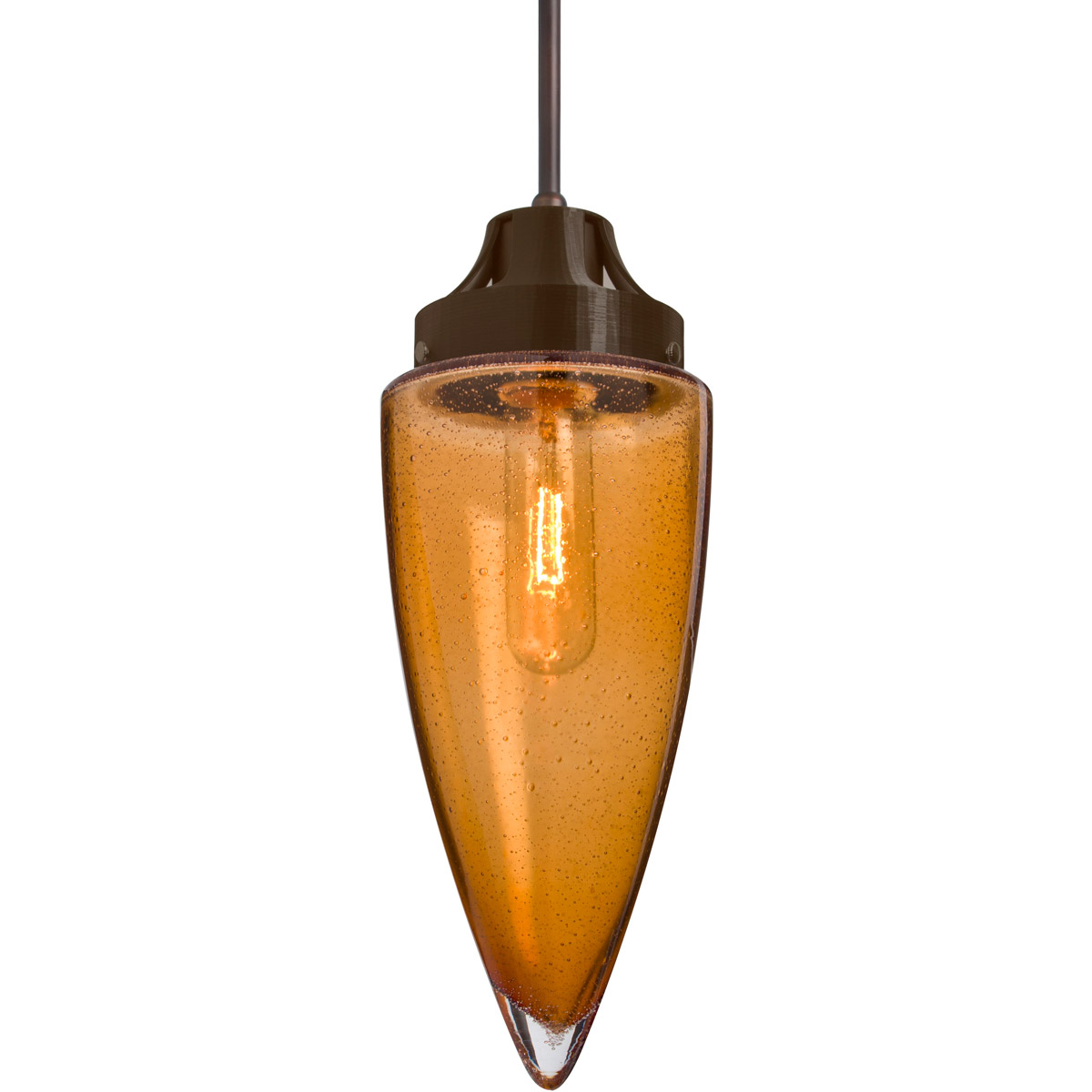 Sulu 1 Light Bronze Pendant Ceiling Light in Amber Bubble Glass