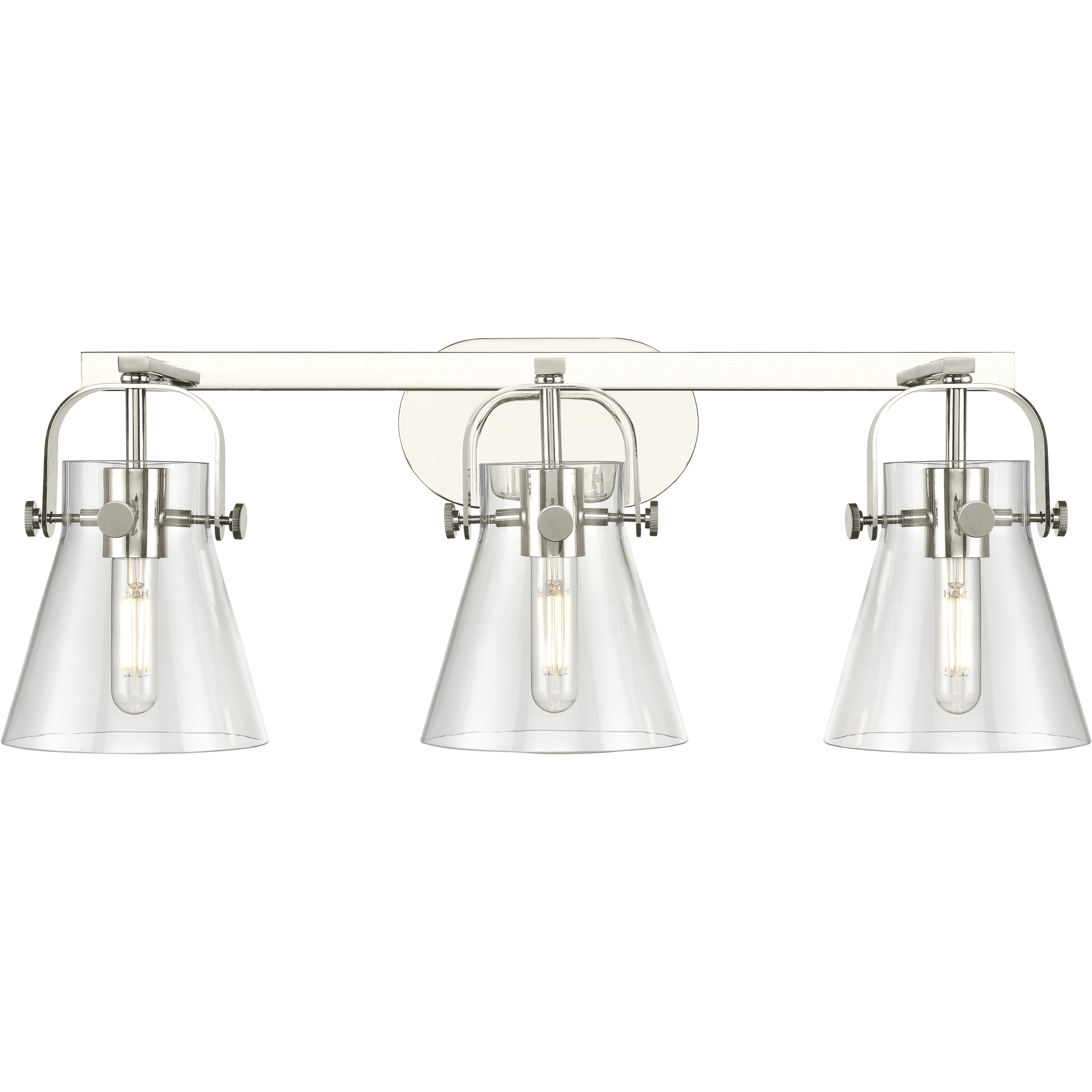 Pilaster II Cone 3 Light 26.5 inch Polished Nickel Bath Vanity Light Wall Light in Clear Glass