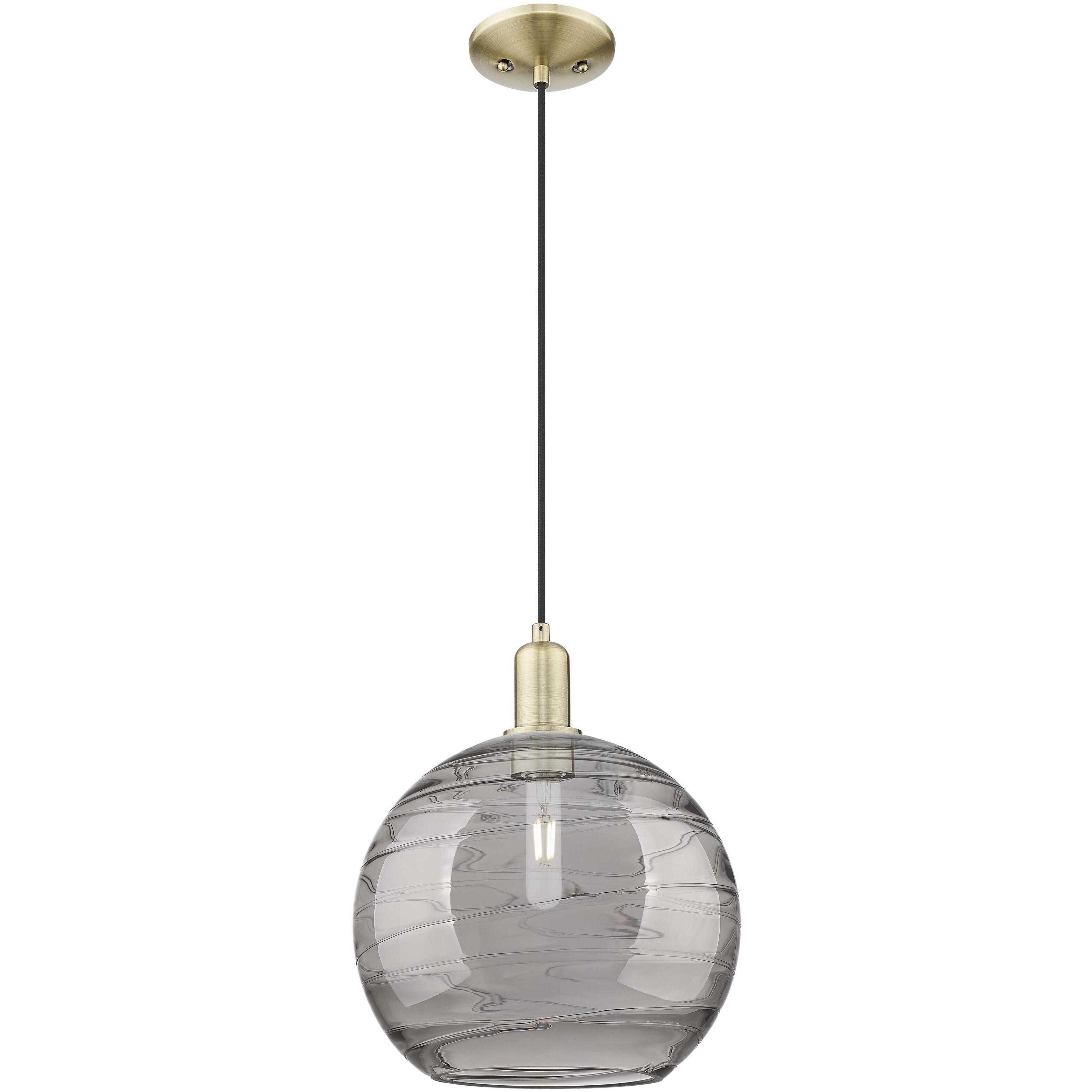 Arcadia Athens Deco Swirl 1 Light 12 inch Antique Brass Mini Pendant Ceiling Light
