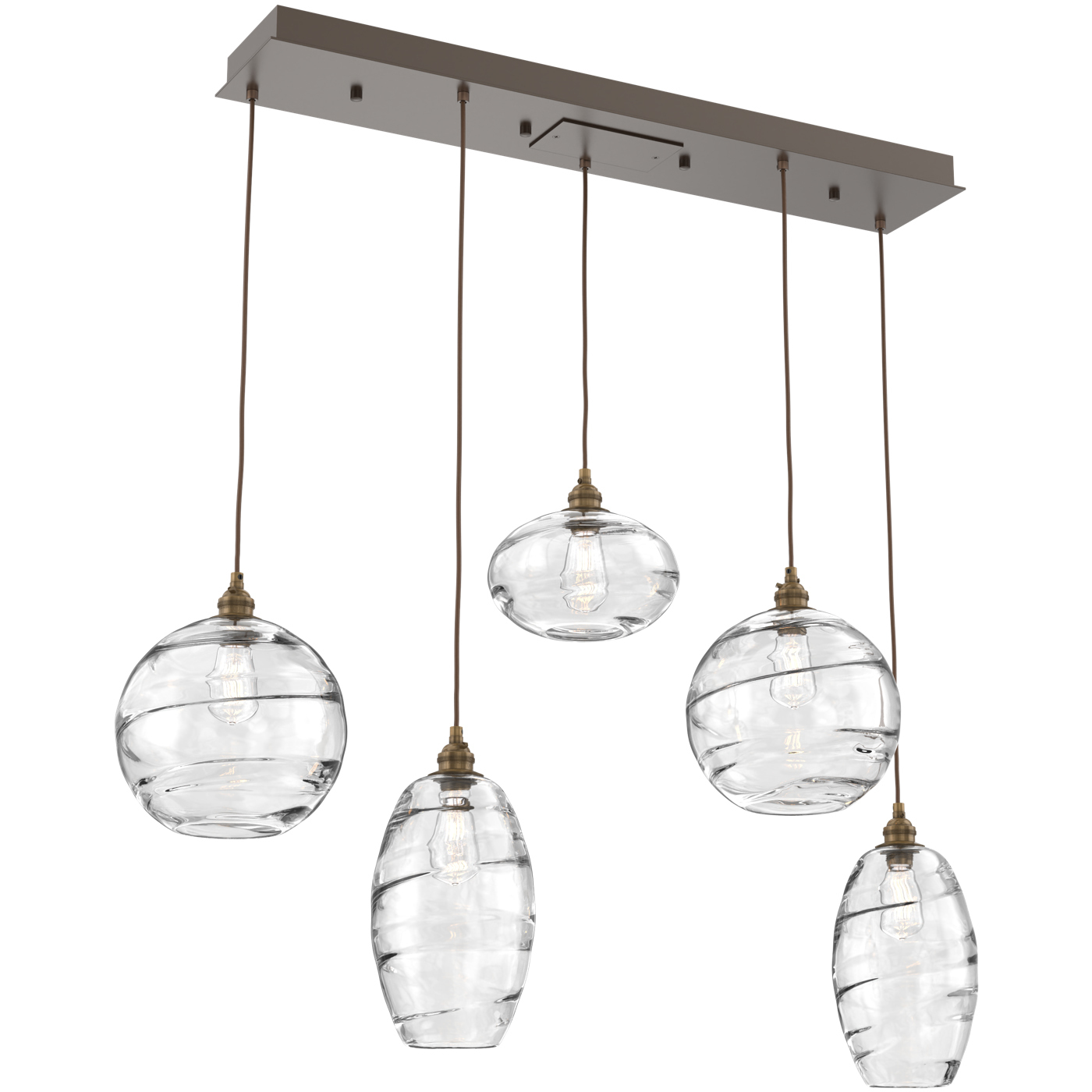 Misto 5 Light Flat Bronze Linear Pendant Ceiling Light in Misto Clear, Multi-Port