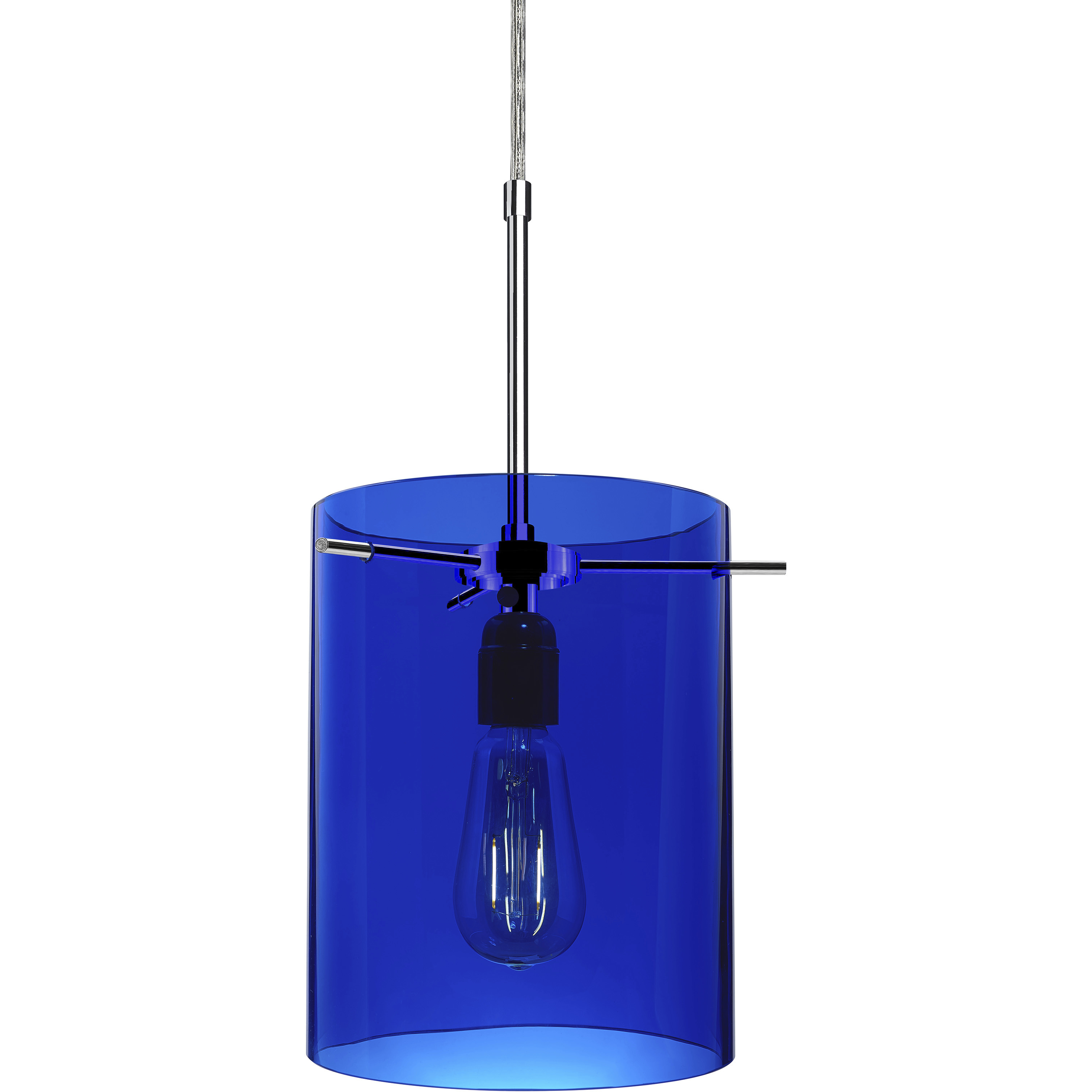 London 7.88 inch Chrome Pendant Ceiling Light in Chrome/Black, Blue Glass