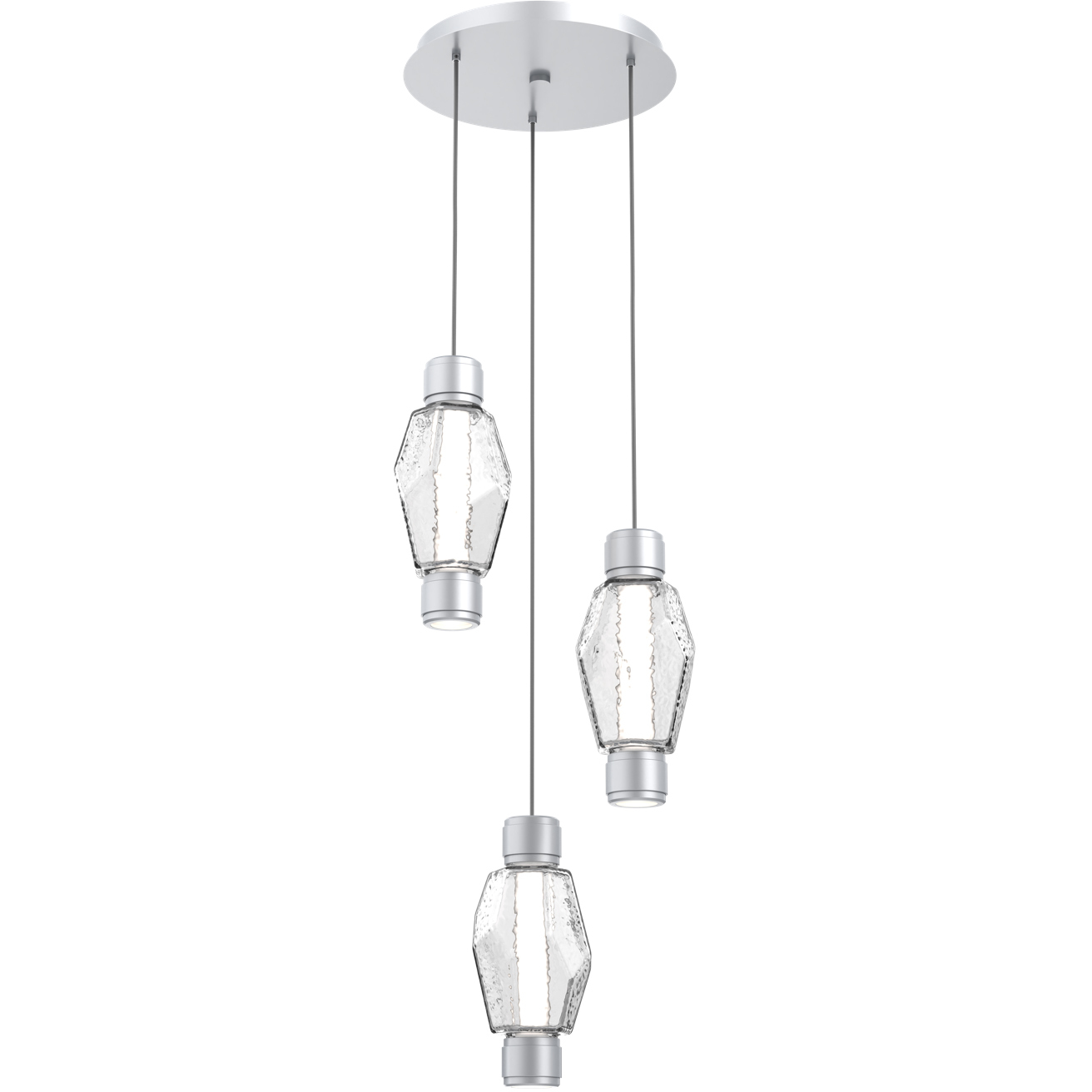 Gem Mandrel LED Classic Silver Multi Pendant Chandelier Ceiling Light in 3000K LED, Clear Blown Glass