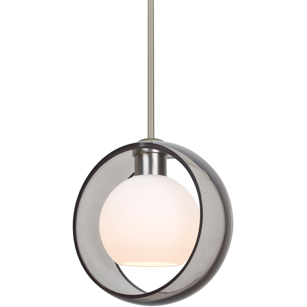 Mana 1 Light Satin Nickel Stem Pendant Ceiling Light in Incandescent, Transparent Smoke/Opal Glass