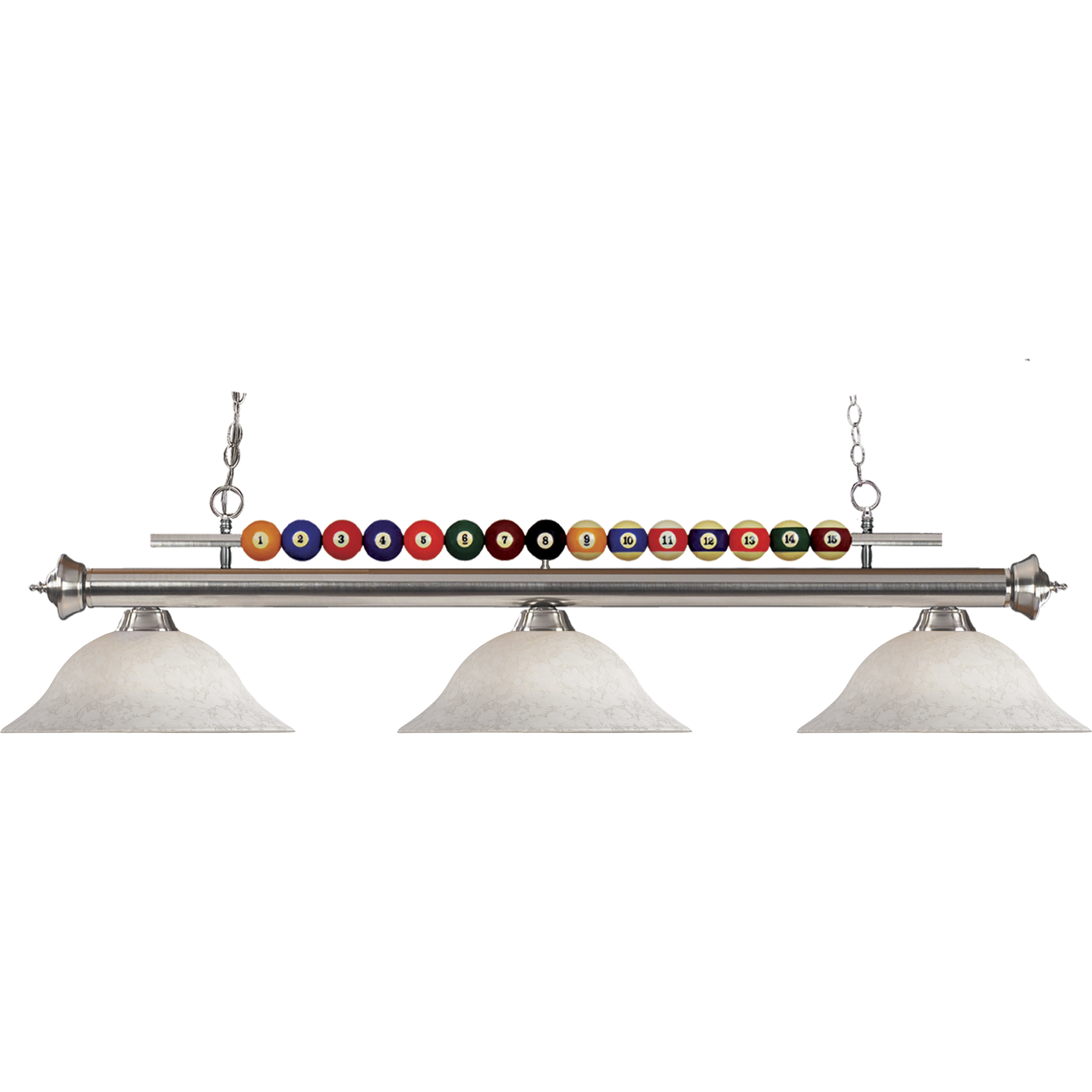 Shark 3 Light 60 inch Brushed Nickel Billiard Ceiling Light in White Mottle Glass