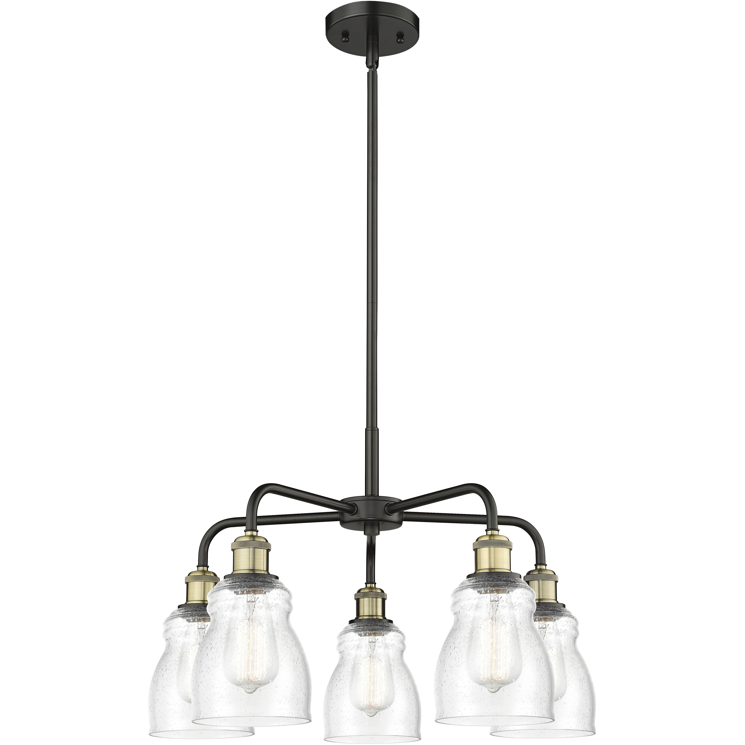 Ellery 5 Light 22.75 inch Black Antique Brass Chandelier Ceiling Light in Seedy Glass