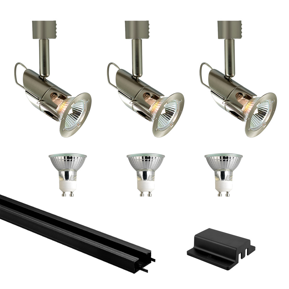 Mini Deco 3 Light 120V Satin Chrome & Black Track Lighting Ceiling Light