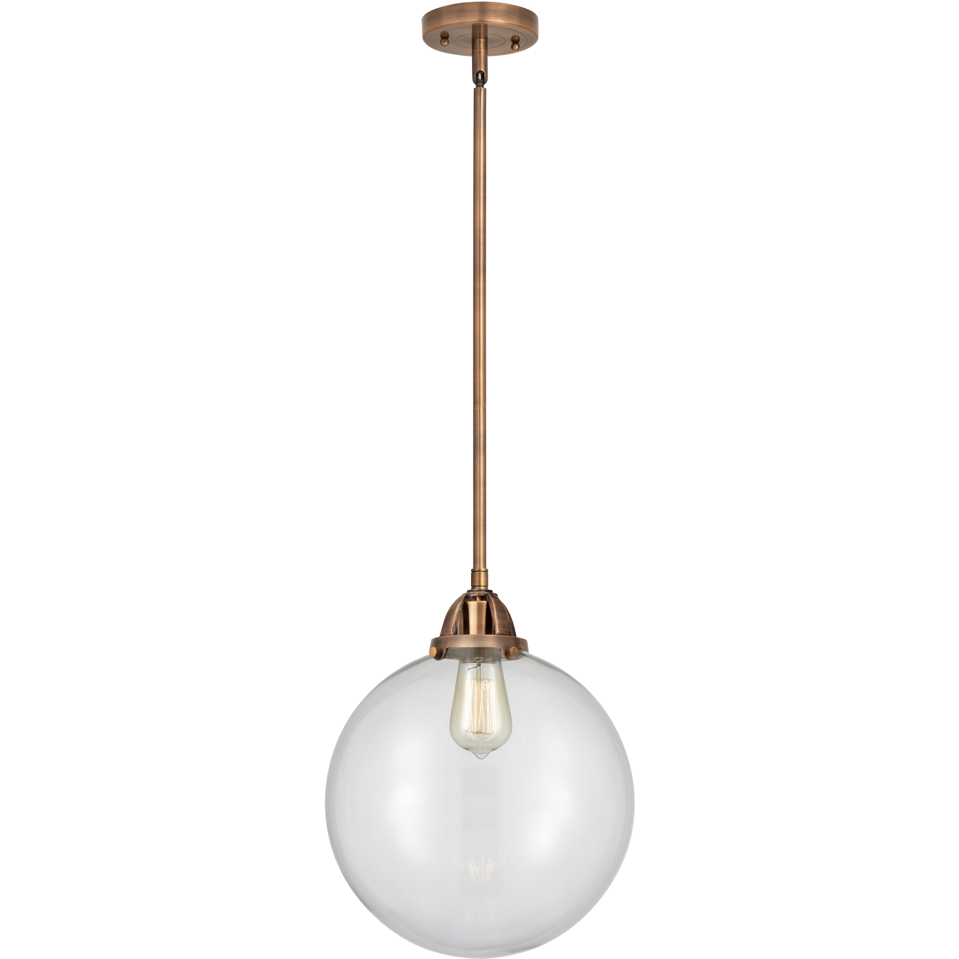 Nouveau 2 Beacon 1 Light 12 inch Antique Copper Mini Pendant Ceiling Light in Incandescent, Clear