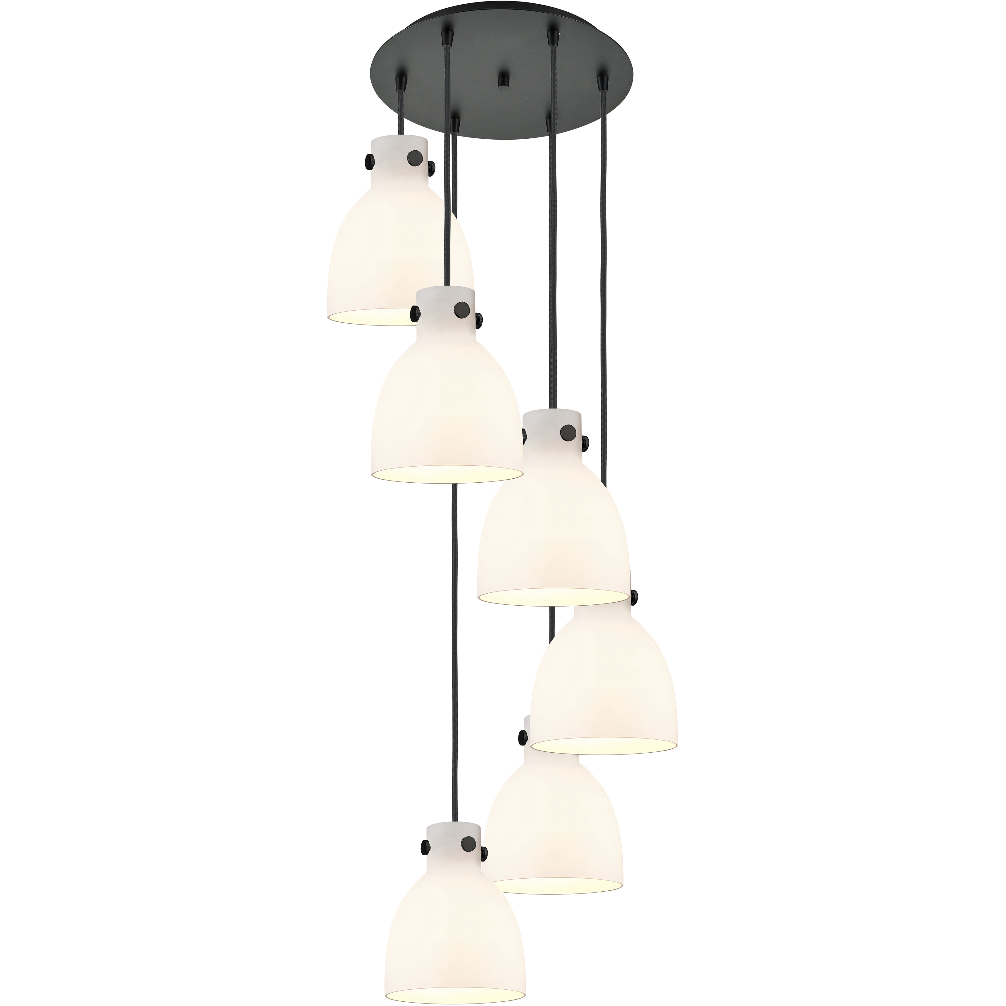 Newton Bell 6 Light 18.63 inch Matte Black Multi Pendant Ceiling Light in White Glass