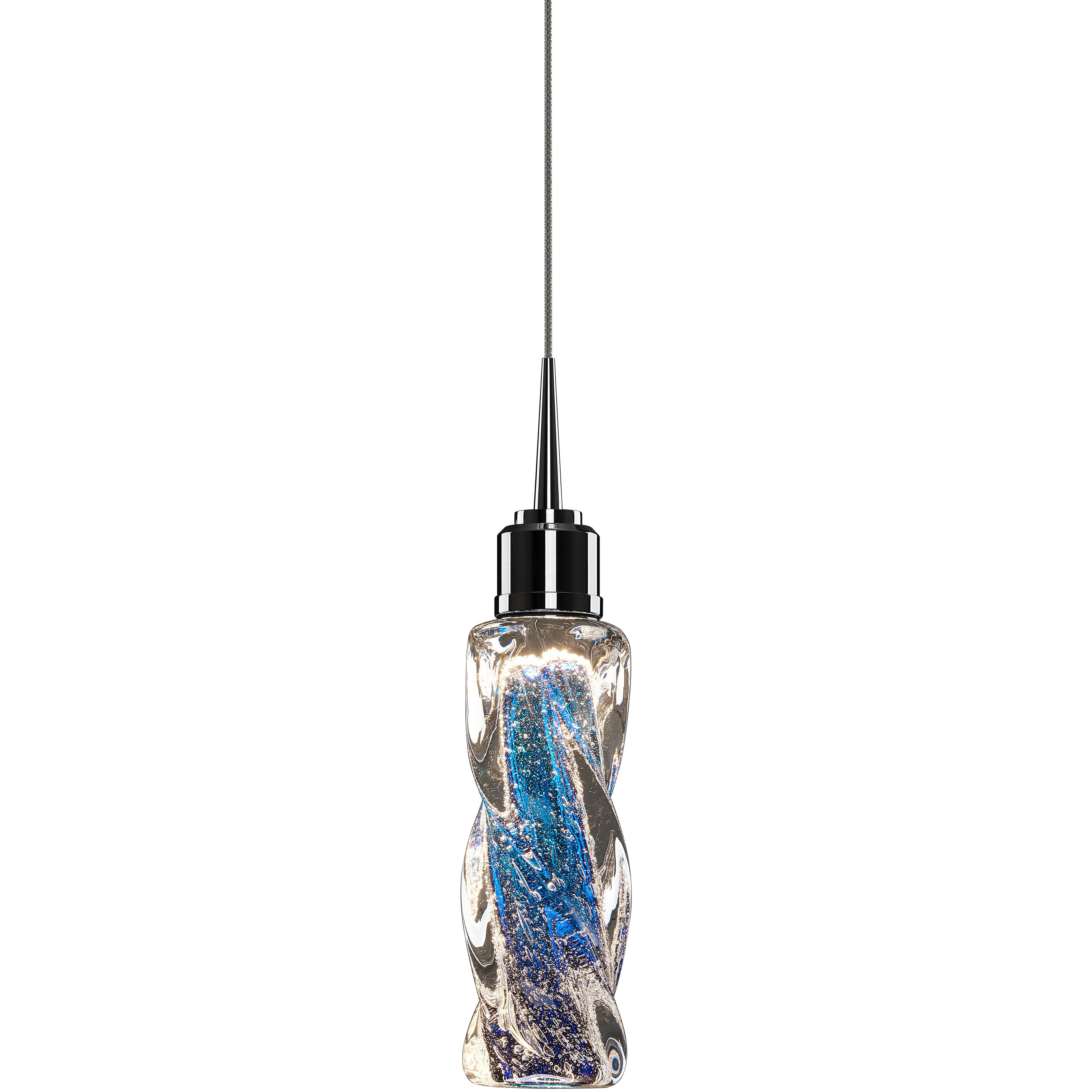 Aria LED 2 inch Chrome Pendant Ceiling Light in Blue Glass