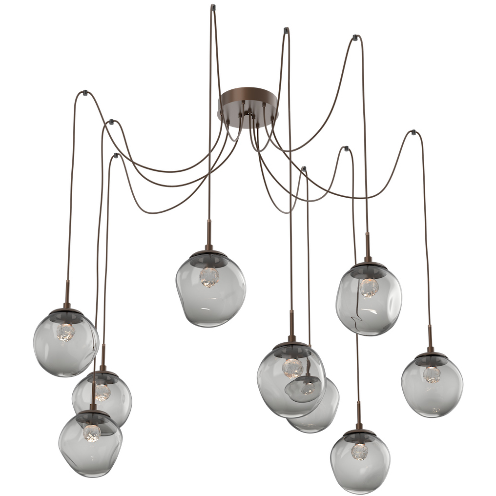 Aster LED 18.7 inch Burnished Bronze Swag Multi-Pendant Ceiling Light in 3000K LED, Floret Inner - Smoke Outer