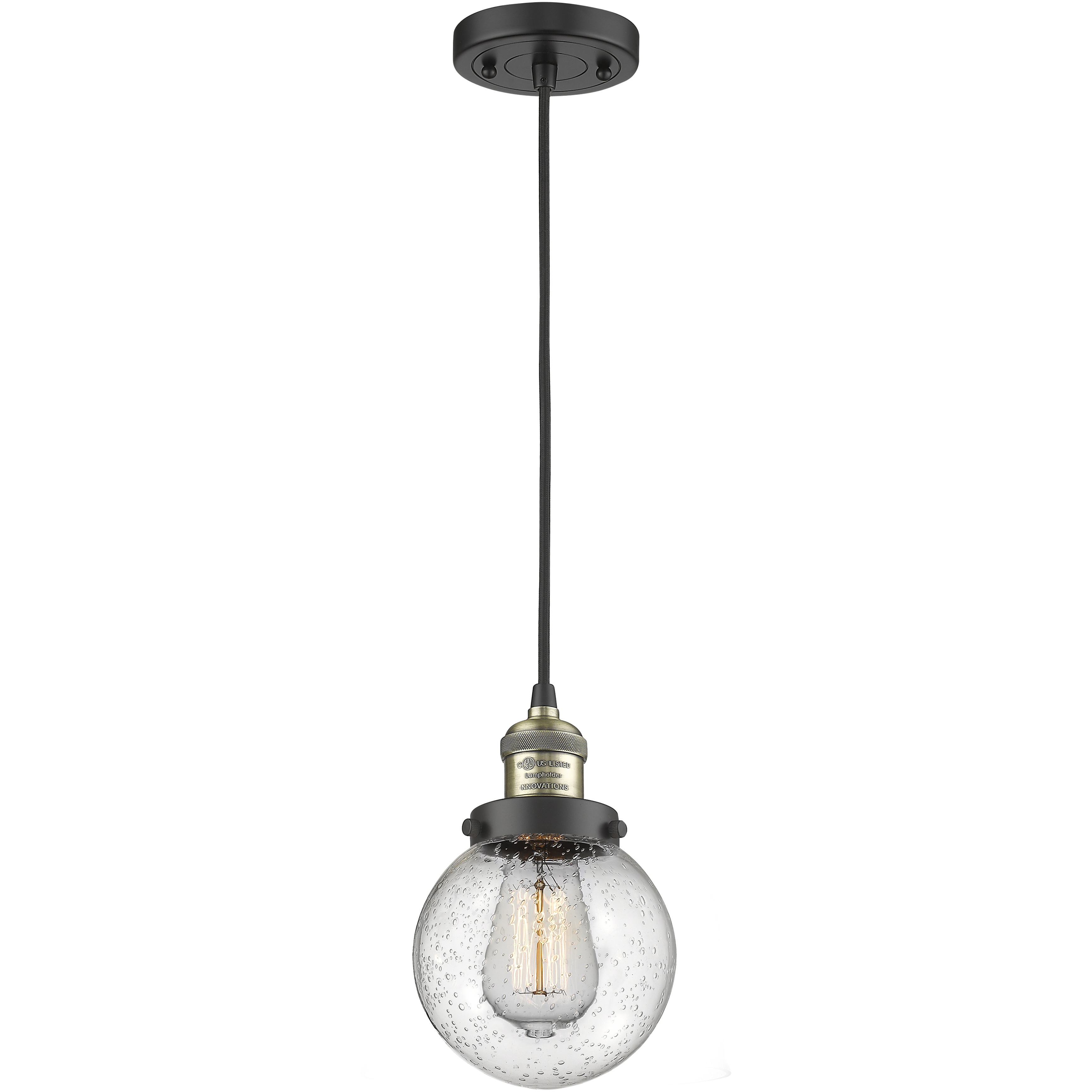 Franklin Restoration Beacon 1 Light 6 inch Black Antique Brass Mini Pendant Ceiling Light in Incandescent, Seedy, Franklin Restoration