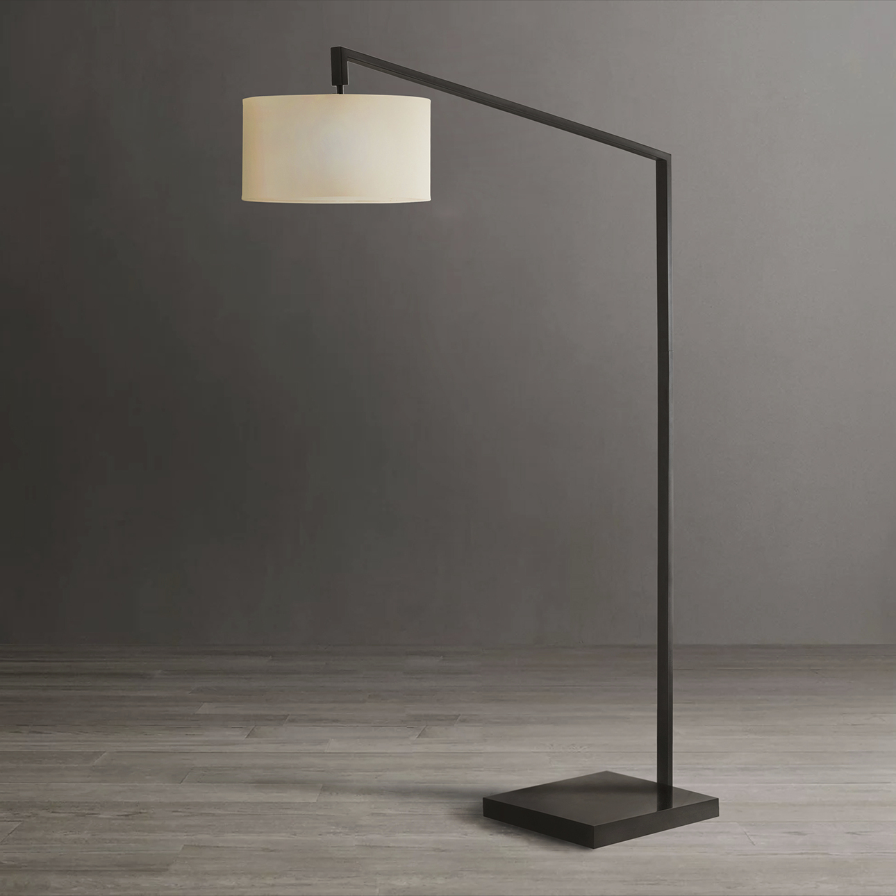 Stretch 75 inch 9 watt Black Arc Floor Lamp Portable Light in White Linen