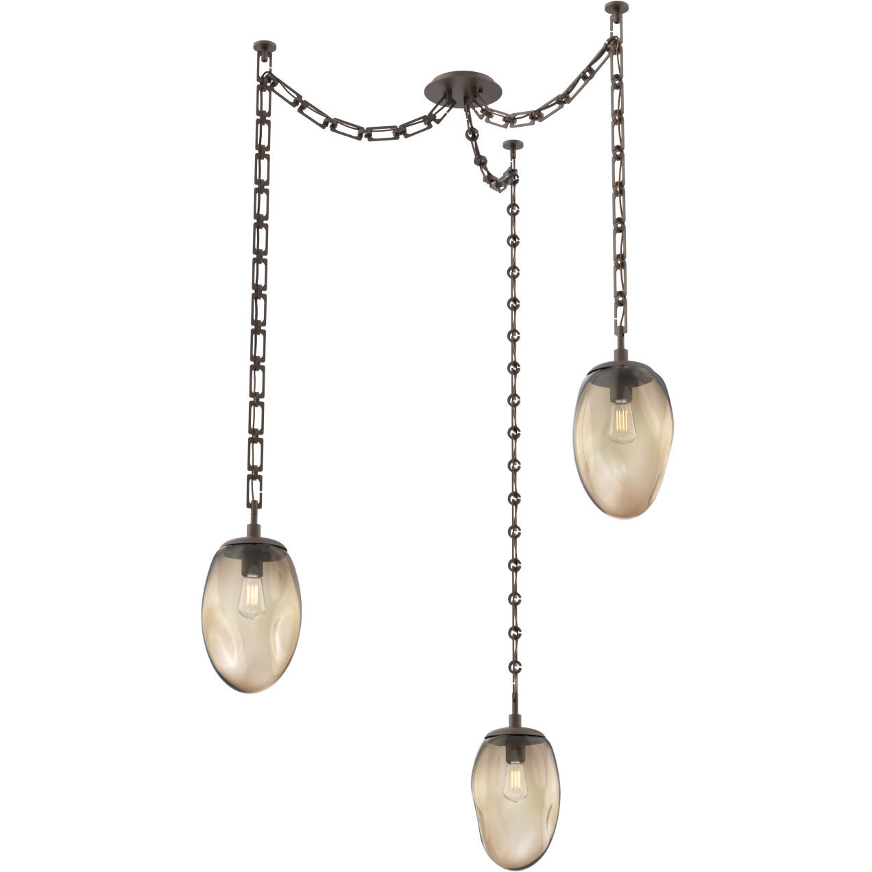 Meteo 3 Light 17 inch Flat Bronze Swag Multi-Pendant Ceiling Light in Rectangular Chain